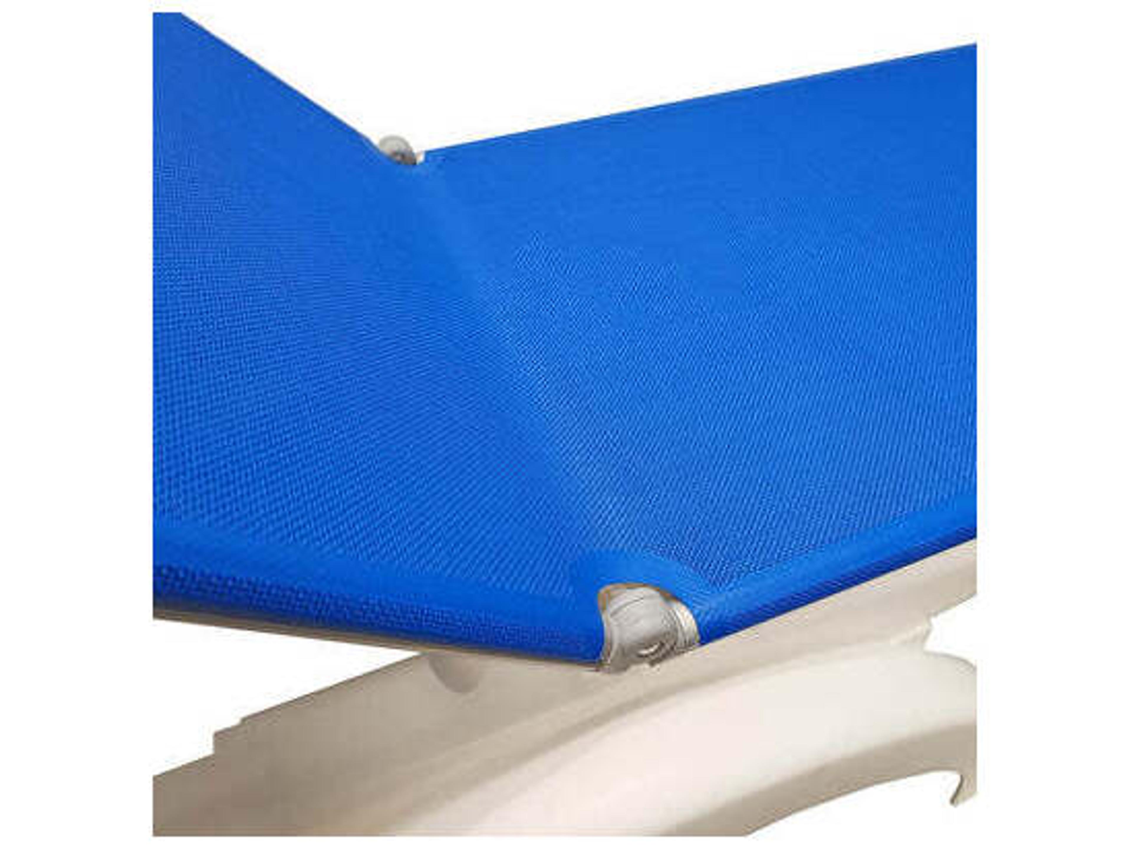 Grosfillex Jamaica Beach Sling Resin White Adjustable Outdoor Chaise Lounge in Blue