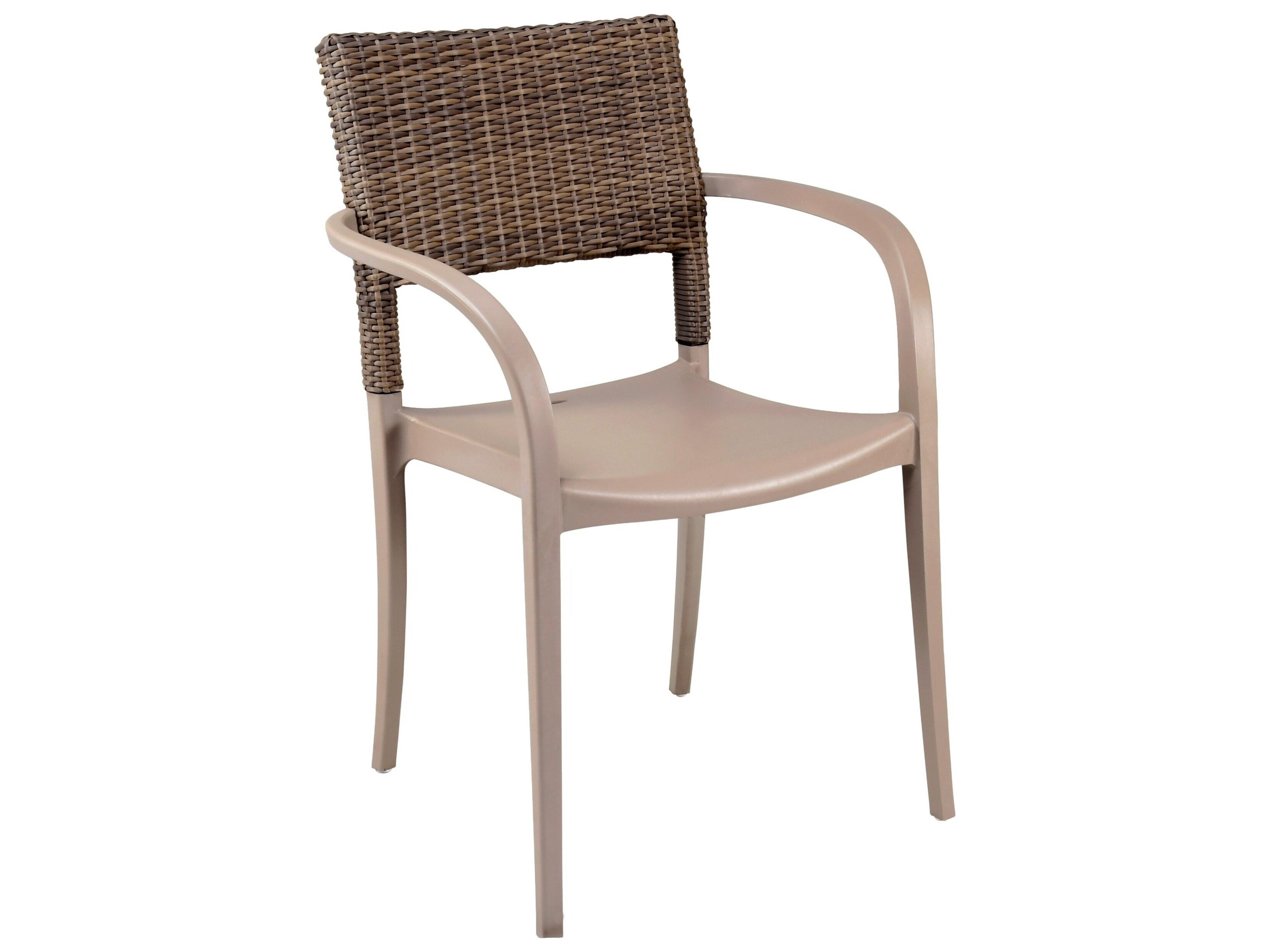 Java Resin French Taupe Stacking Outdoor Dining Arm Chair