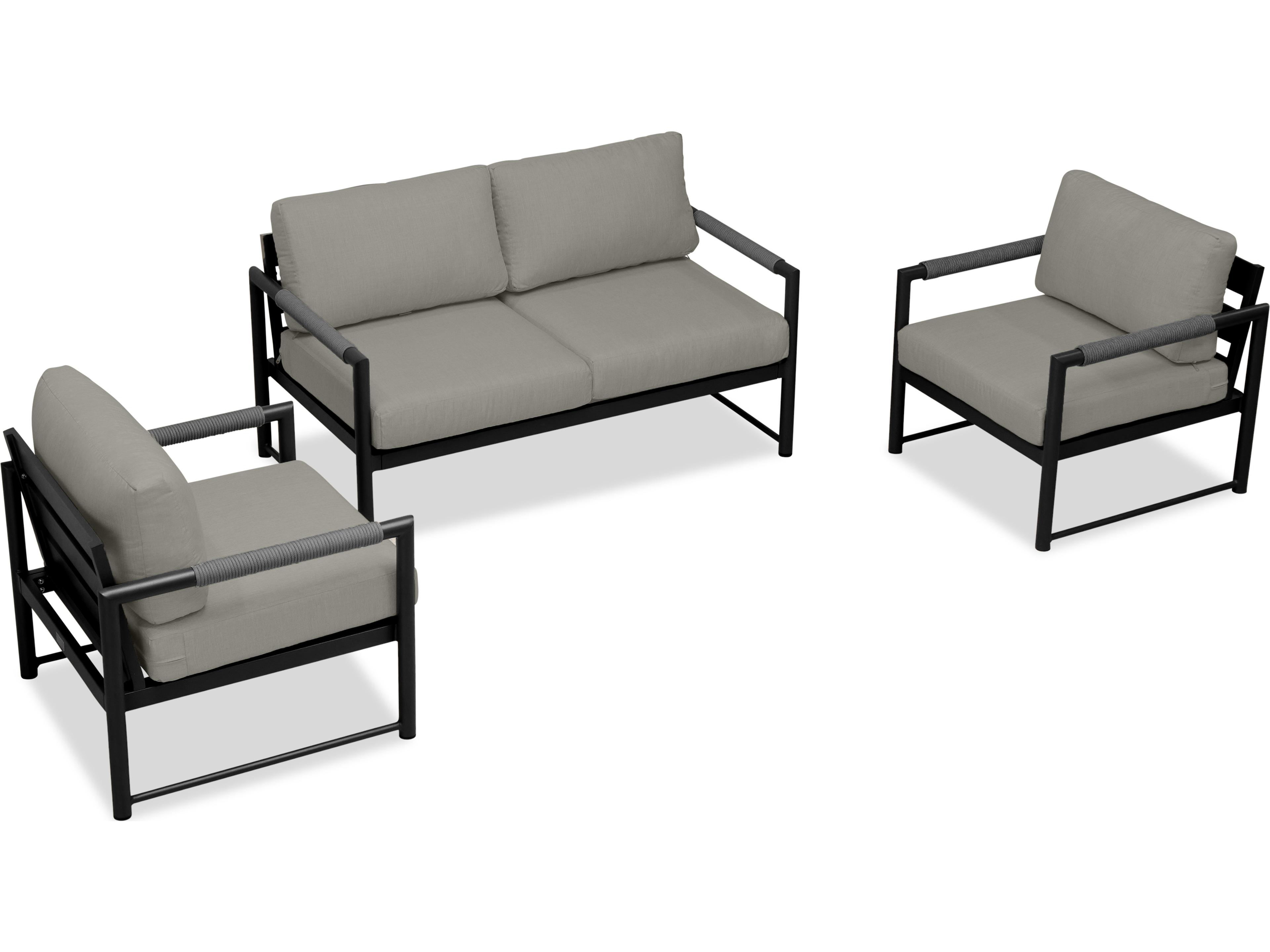 Harmonia Living Alto Aluminum 3 Piece Loveseat Outdoor Lounge Set