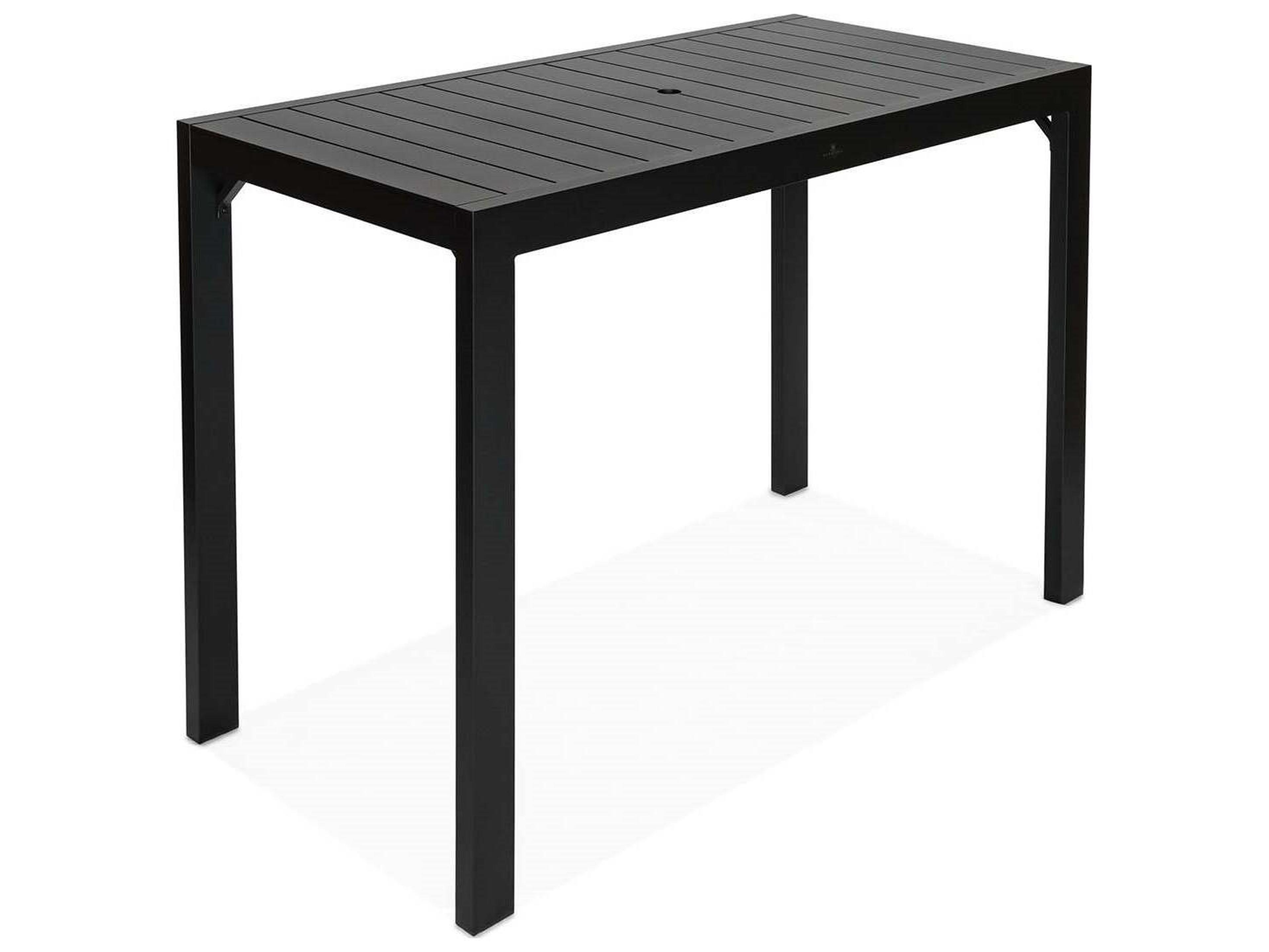 Classic Aluminum Black 63"W x 30"D Rectangular Bar Table with Umbrella Hole