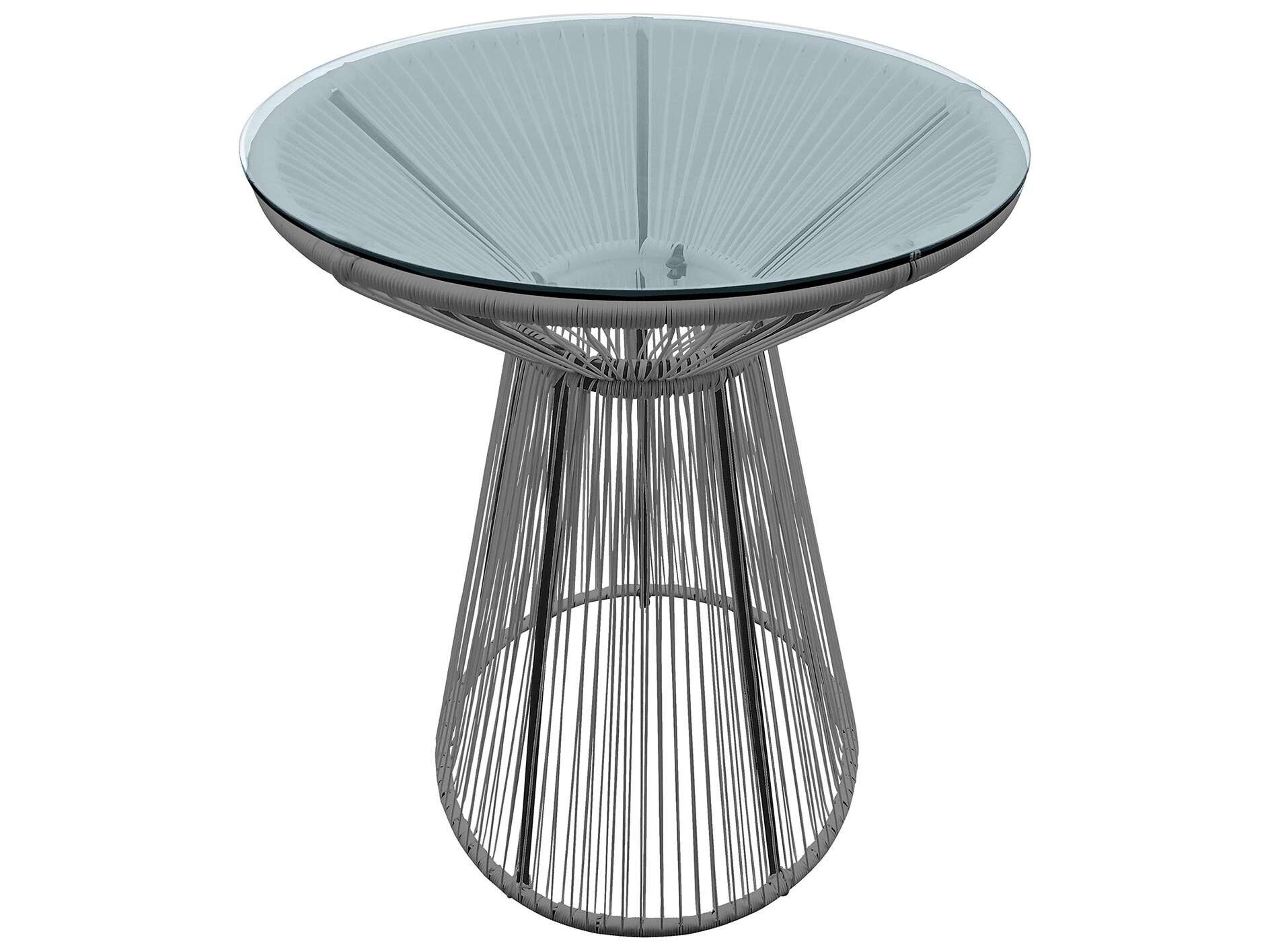 Closeouts Acapulco Steel Woven Strap Round Glass Top Bar table