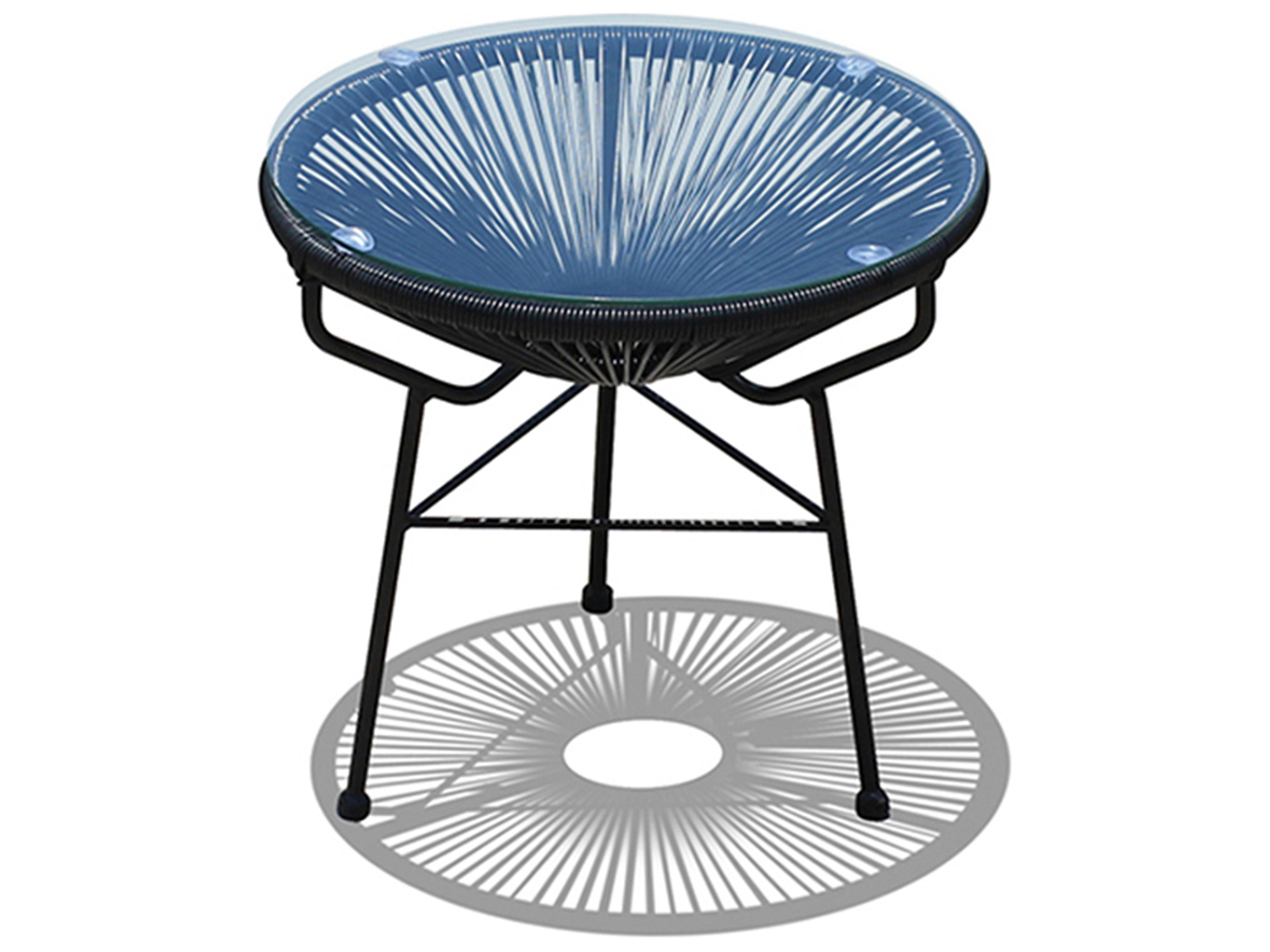 Harmonia Living Closeouts Acapulco Steel Woven Strap Round Glass Top End table/Ottoman