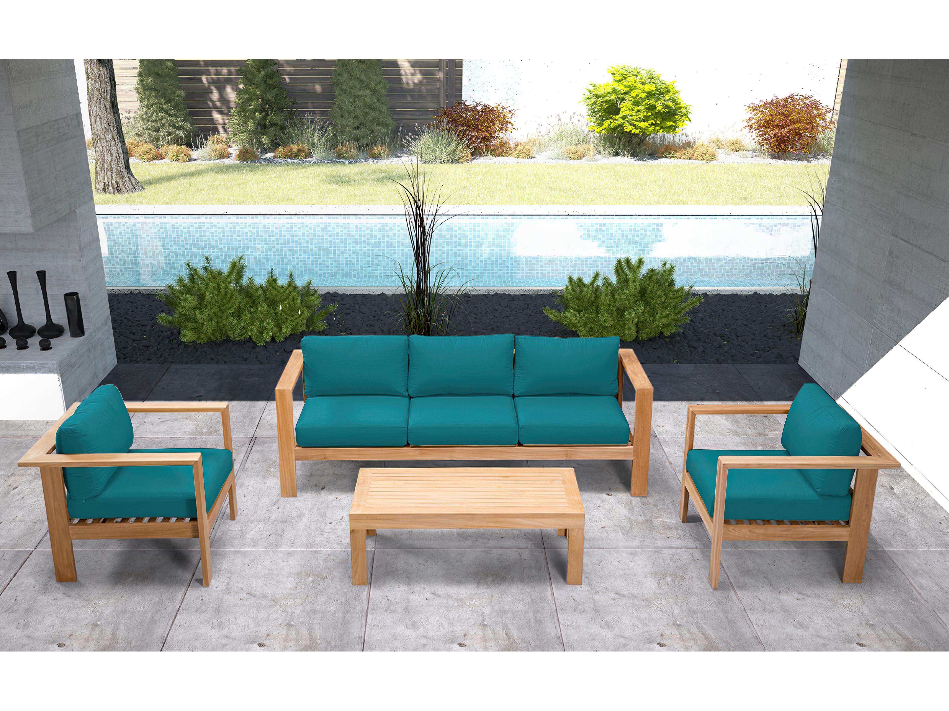 Ando Teak 4 Piece Club Chair Outdoor Patio Lounge Set