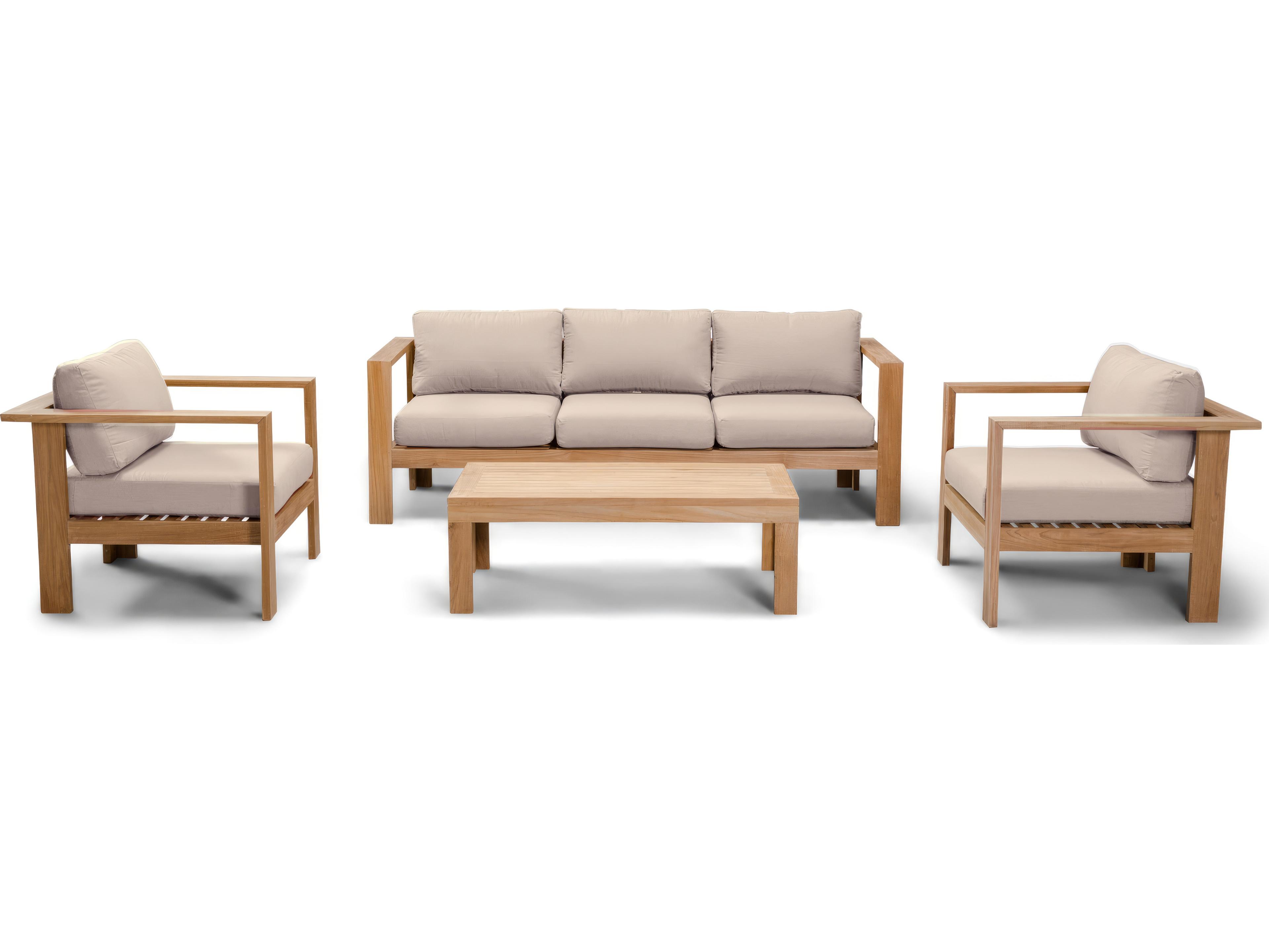 Harmonia Living Ando Teak 4 Piece Club Chair Outdoor Patio Lounge Set