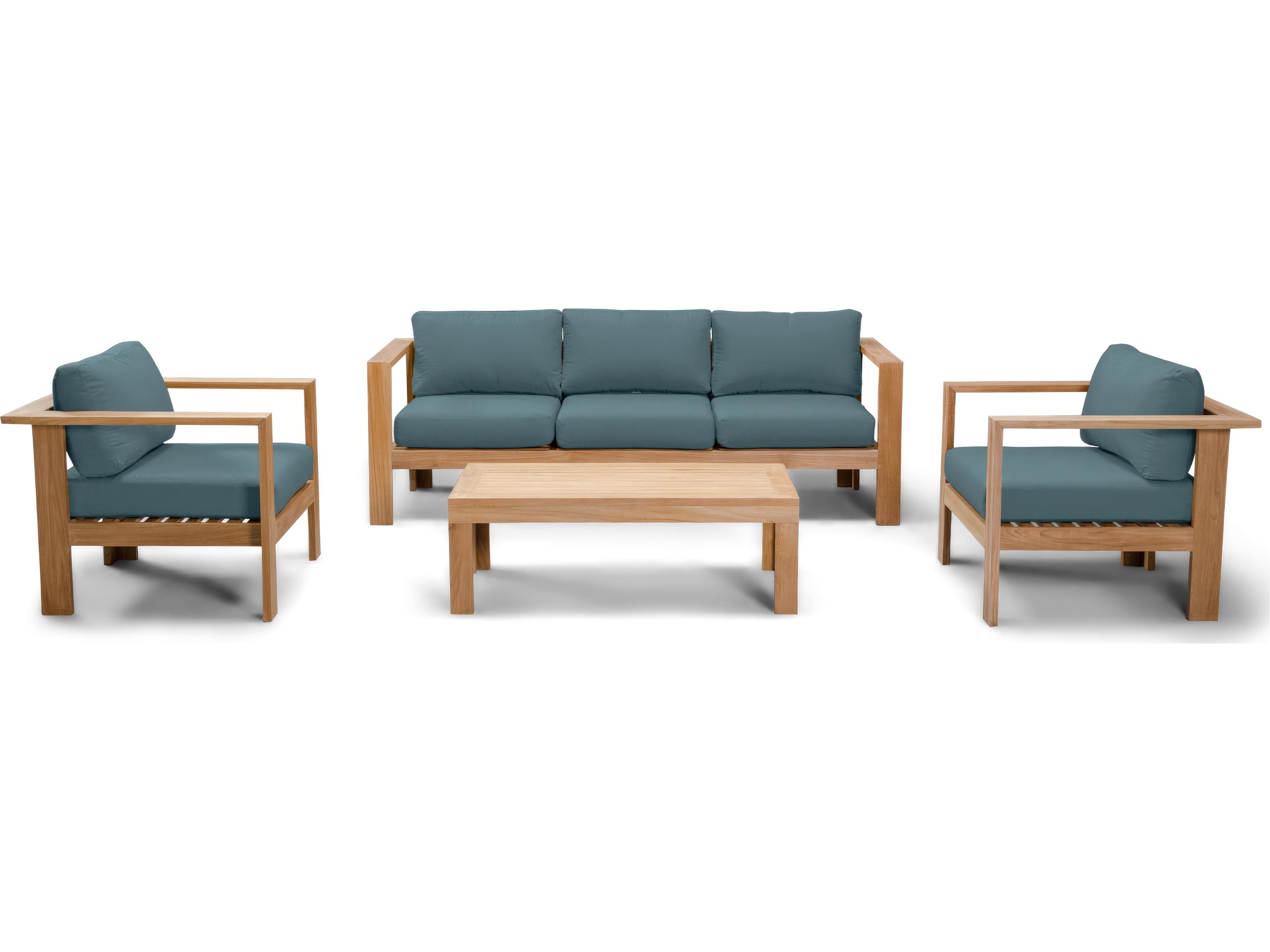 Harmonia Living Ando Teak 4 Piece Club Chair Outdoor Patio Lounge Set