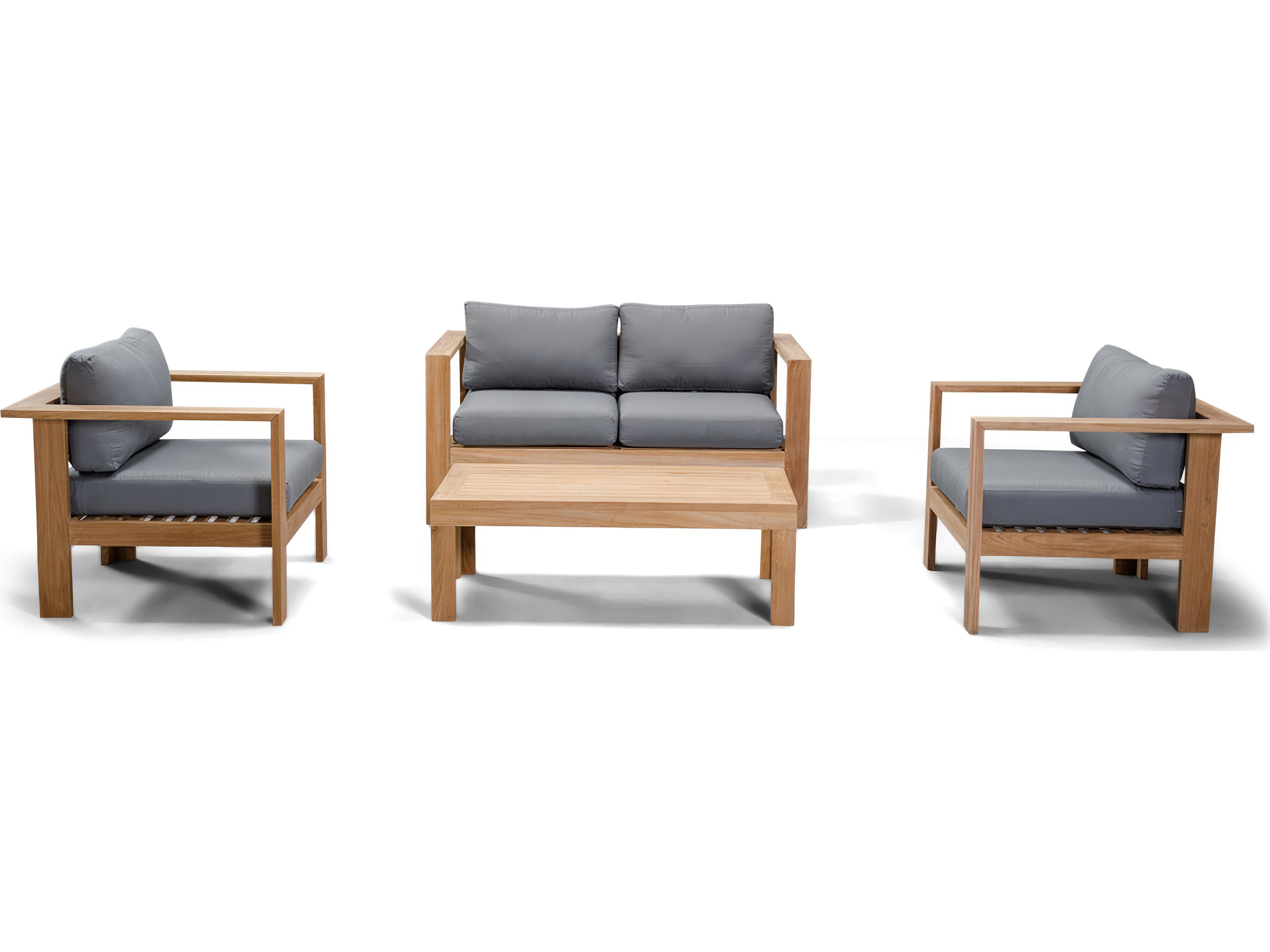Harmonia Living Ando Teak 4 Piece Loveseat Patio Lounge Set