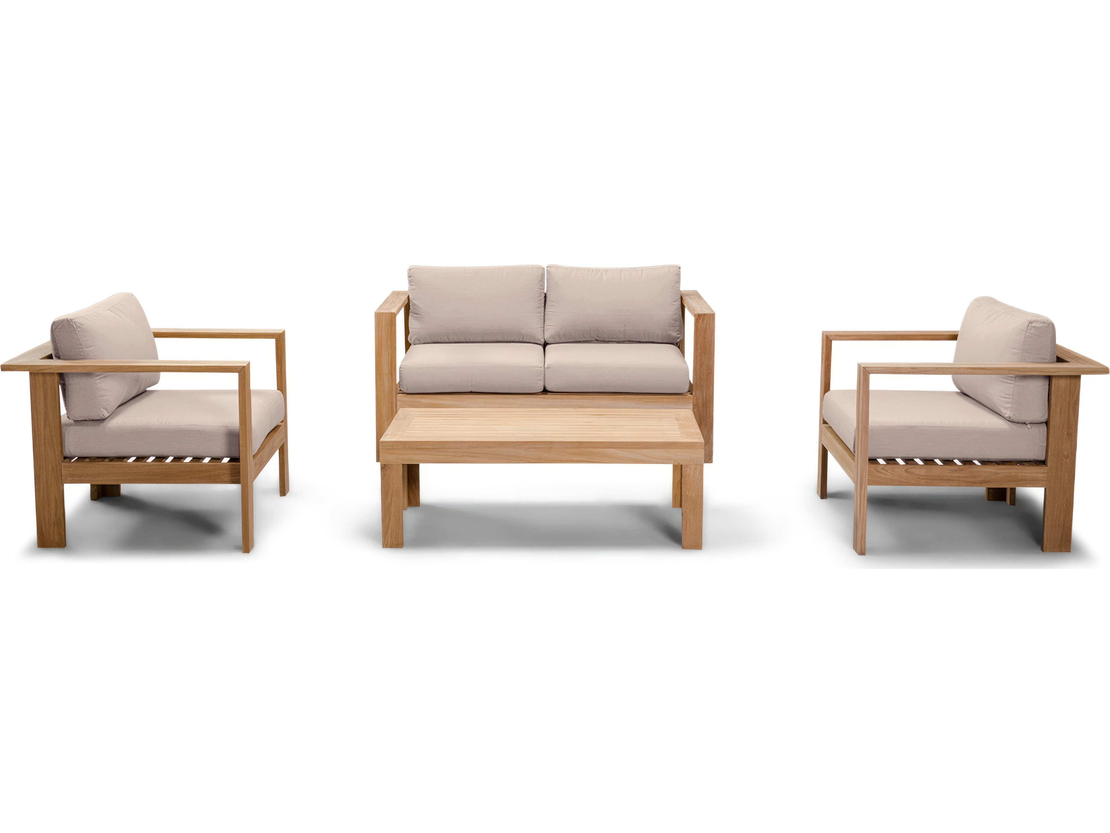 Harmonia Living Ando Teak 4 Piece Loveseat Patio Lounge Set