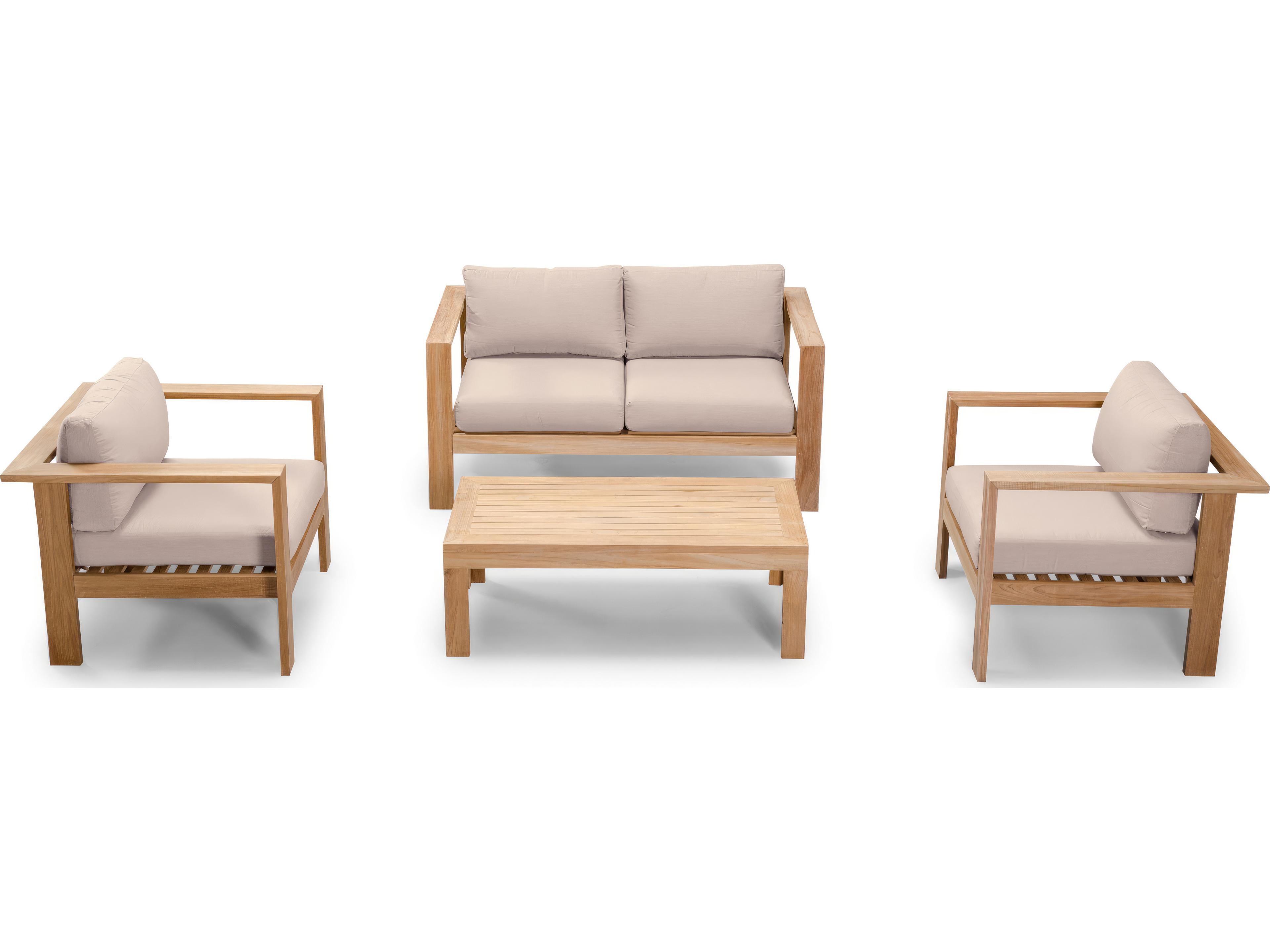 Harmonia Living Ando Teak 4 Piece Loveseat Patio Lounge Set