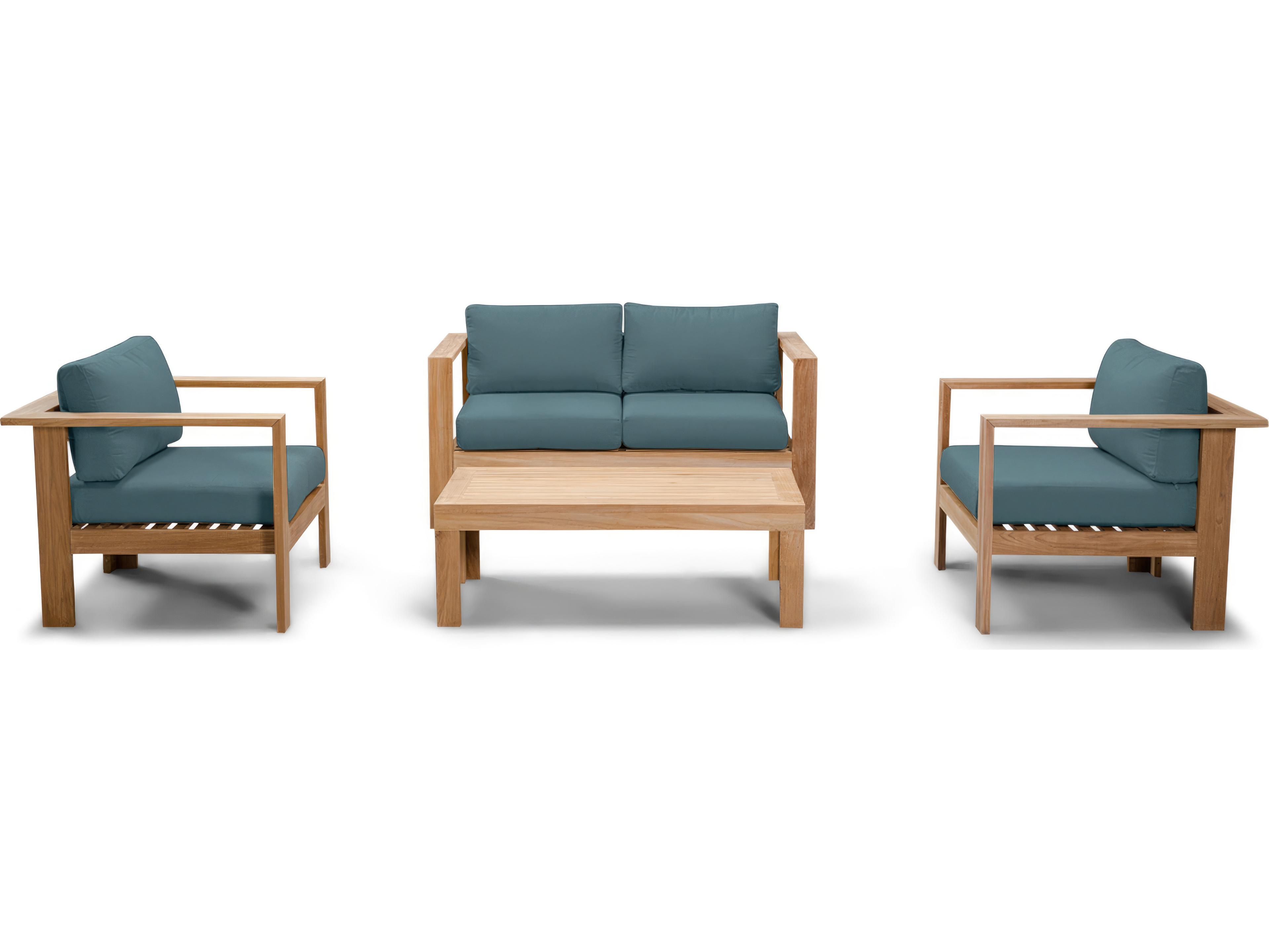 Harmonia Living Ando Teak 4 Piece Loveseat Patio Lounge Set