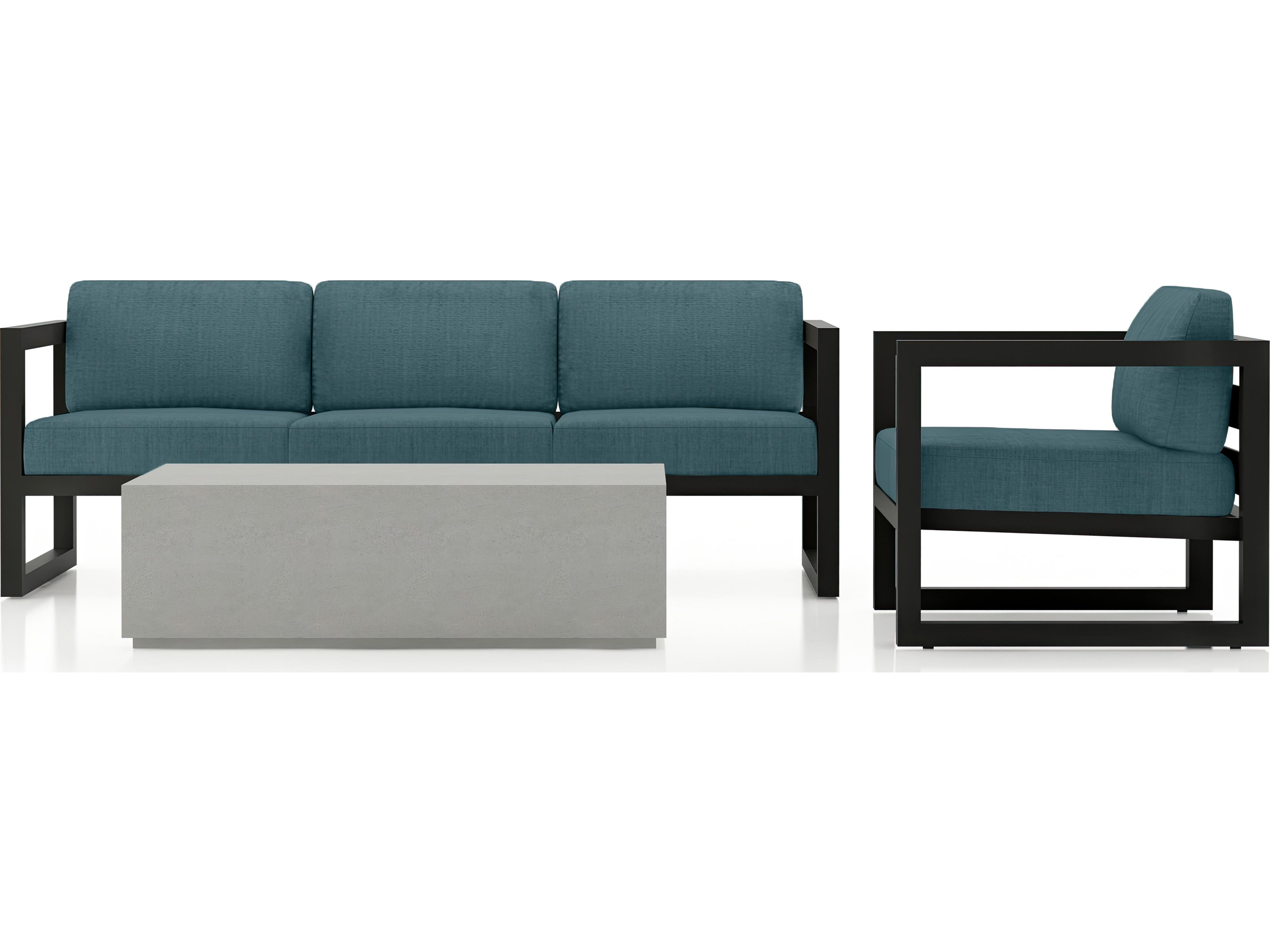 Harmonia Living Avion Aluminum Black Mason 3 Piece Sofa Outdoor Lounge Set