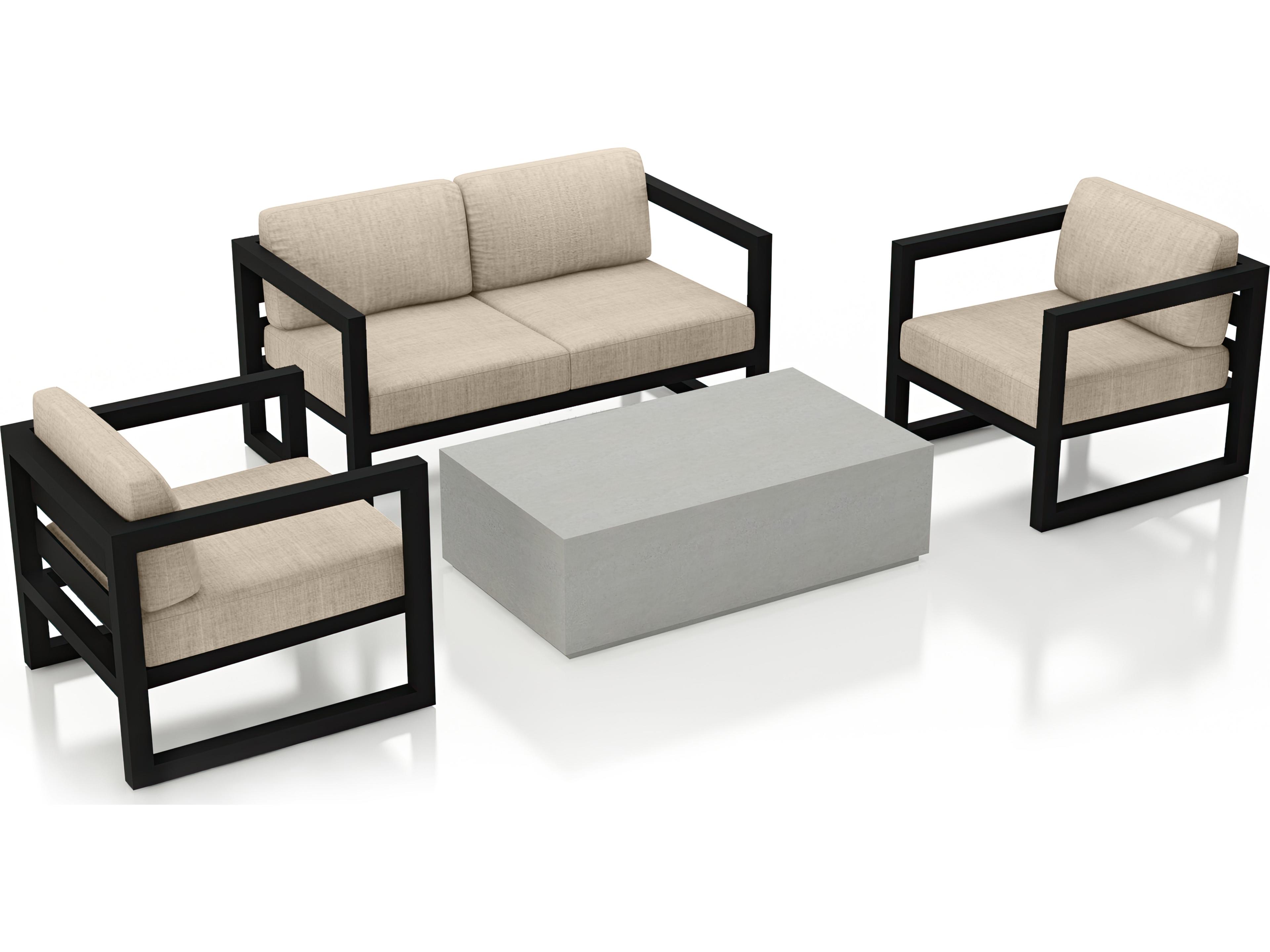 Harmonia Living Avion Aluminum Mason 4 Piece Sofa Patio Lounge Set