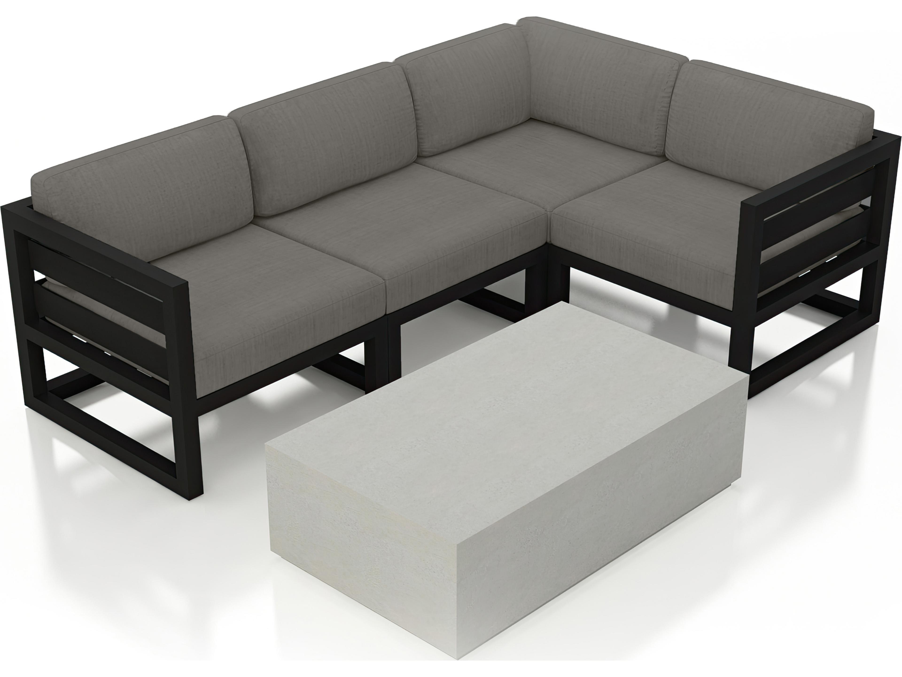 Harmonia Living Avion Aluminum Black Mason 5 Piece Sectional Outdoor Lounge Set