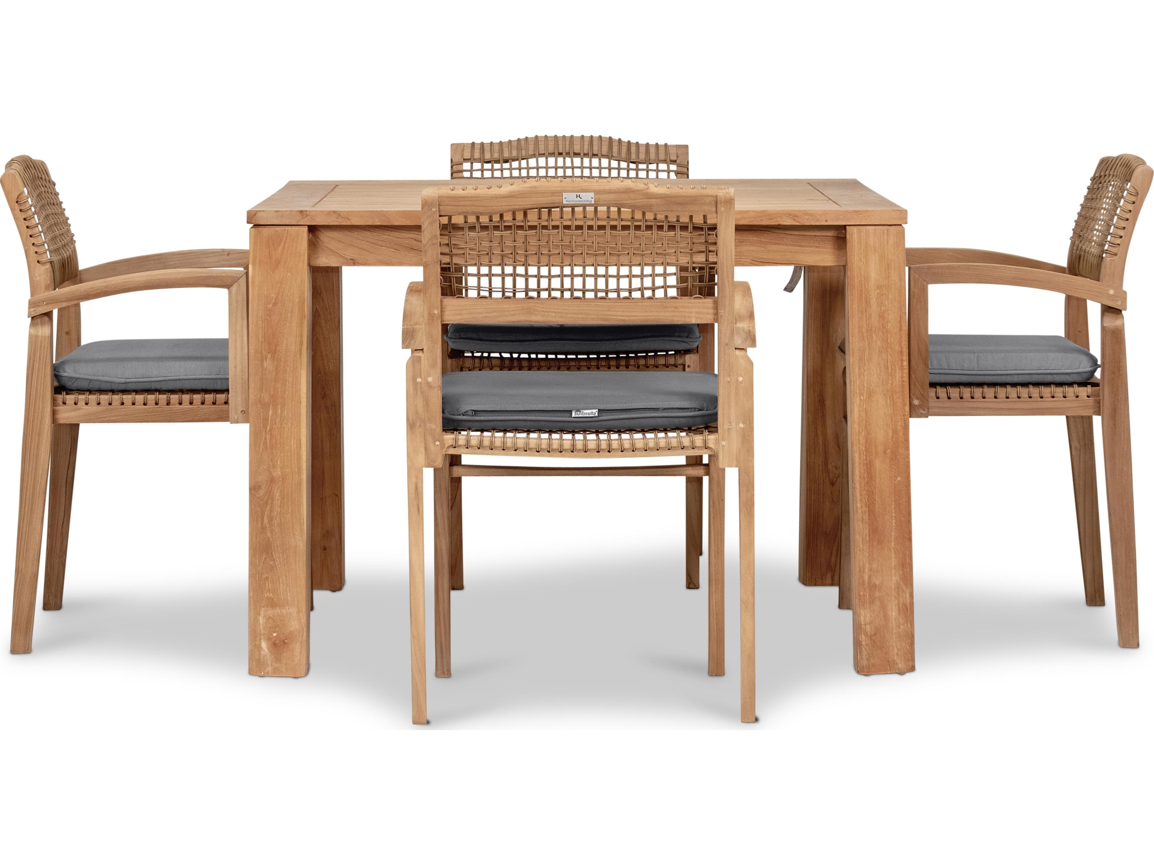 Harmonia Living Sands Teak 5 Piece Outdoor Patio Dining Set