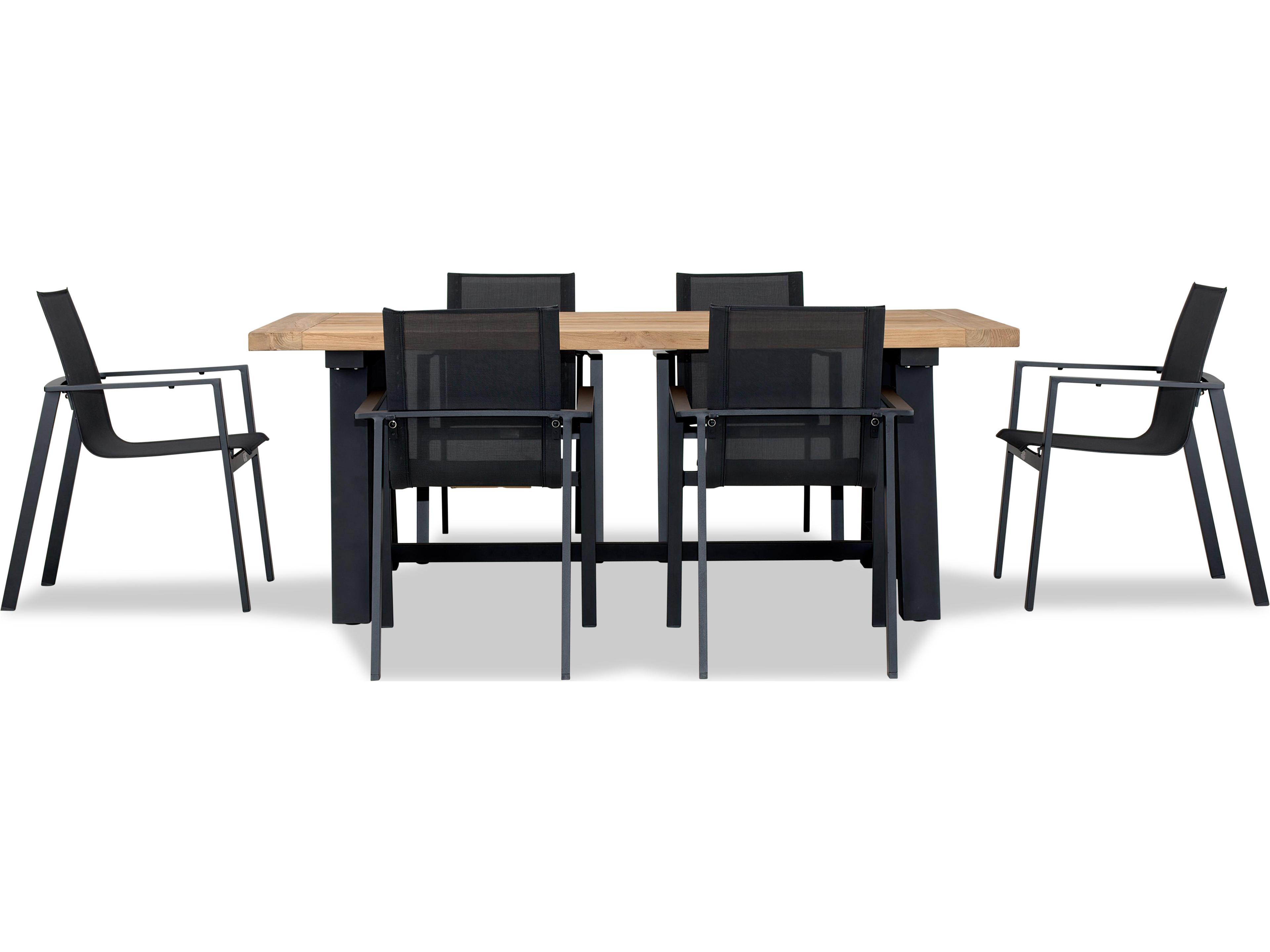 Harmonia Living Lift Aluminum Sling 7 Piece Reclaimed Teak Outdoor Dining Set