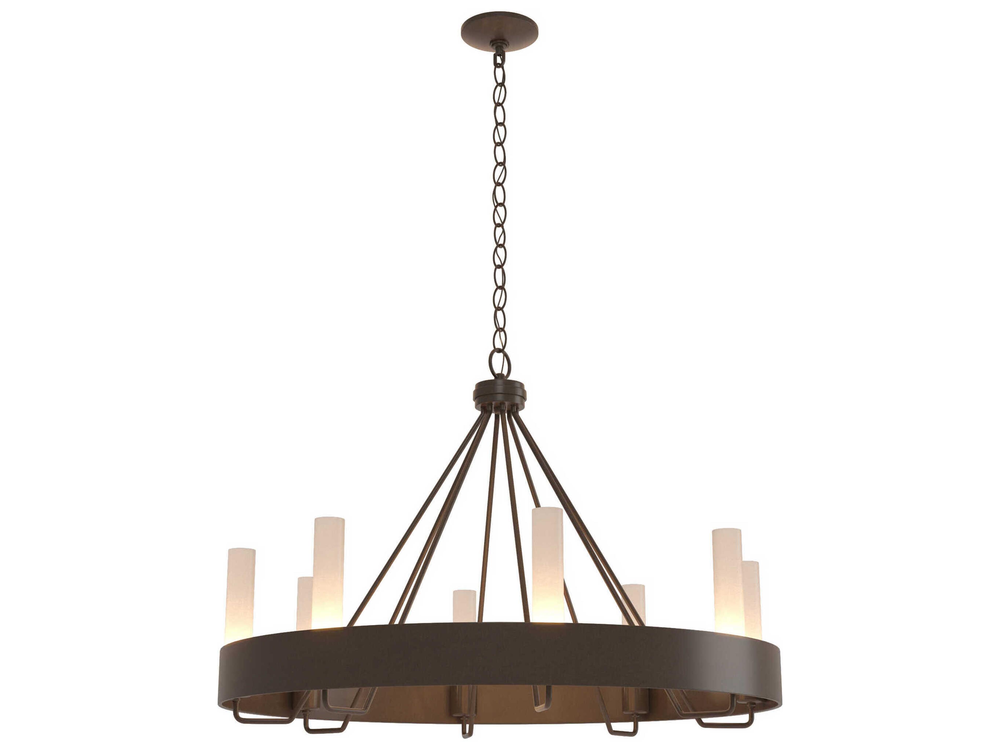 Hubbardton Forge Banded 8-Light Bronze Glass Candelabra Cylinder Round Chandelier