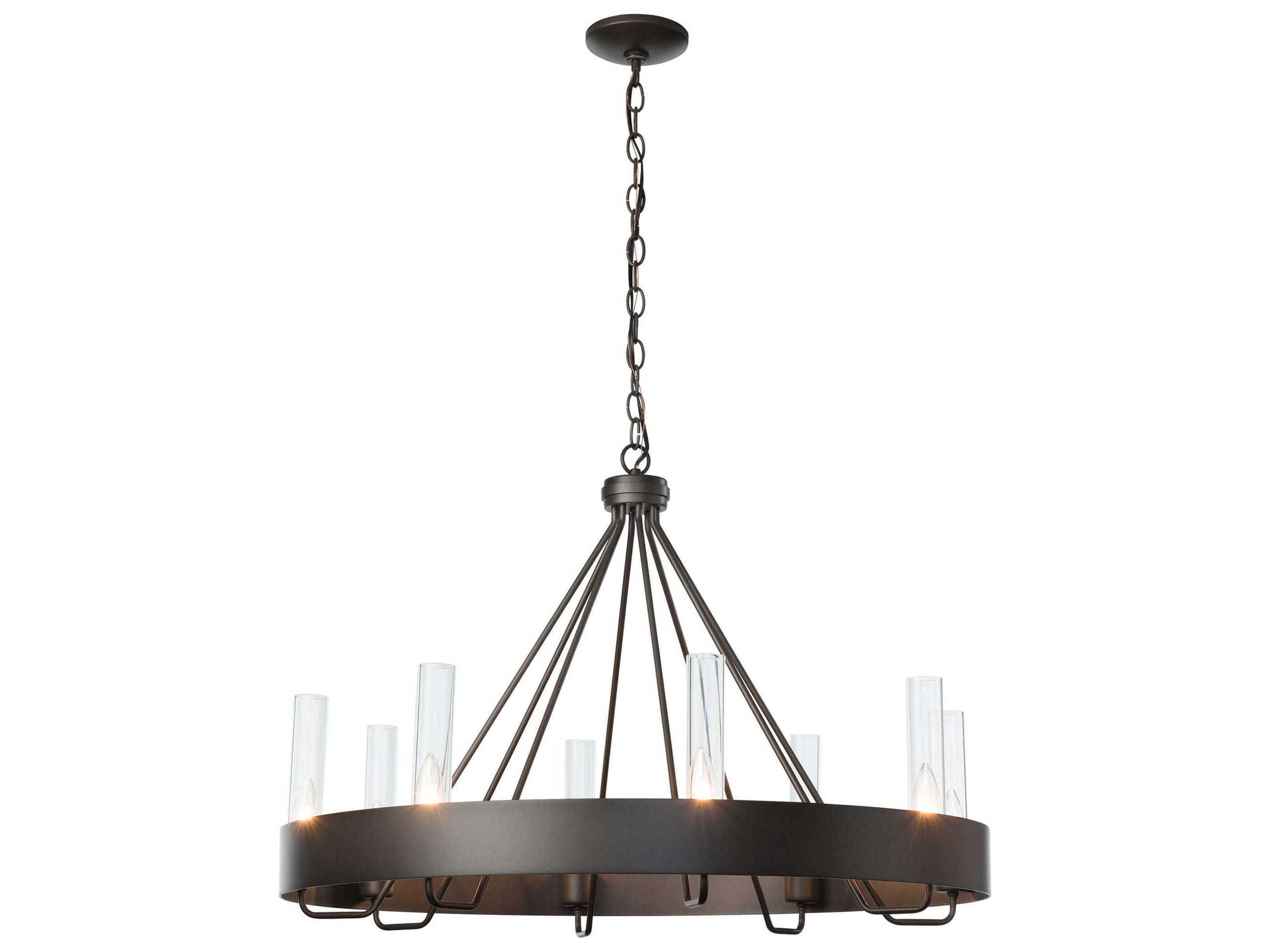 Hubbardton Forge Banded 8-Light Bronze Glass Candelabra Cylinder Round Chandelier