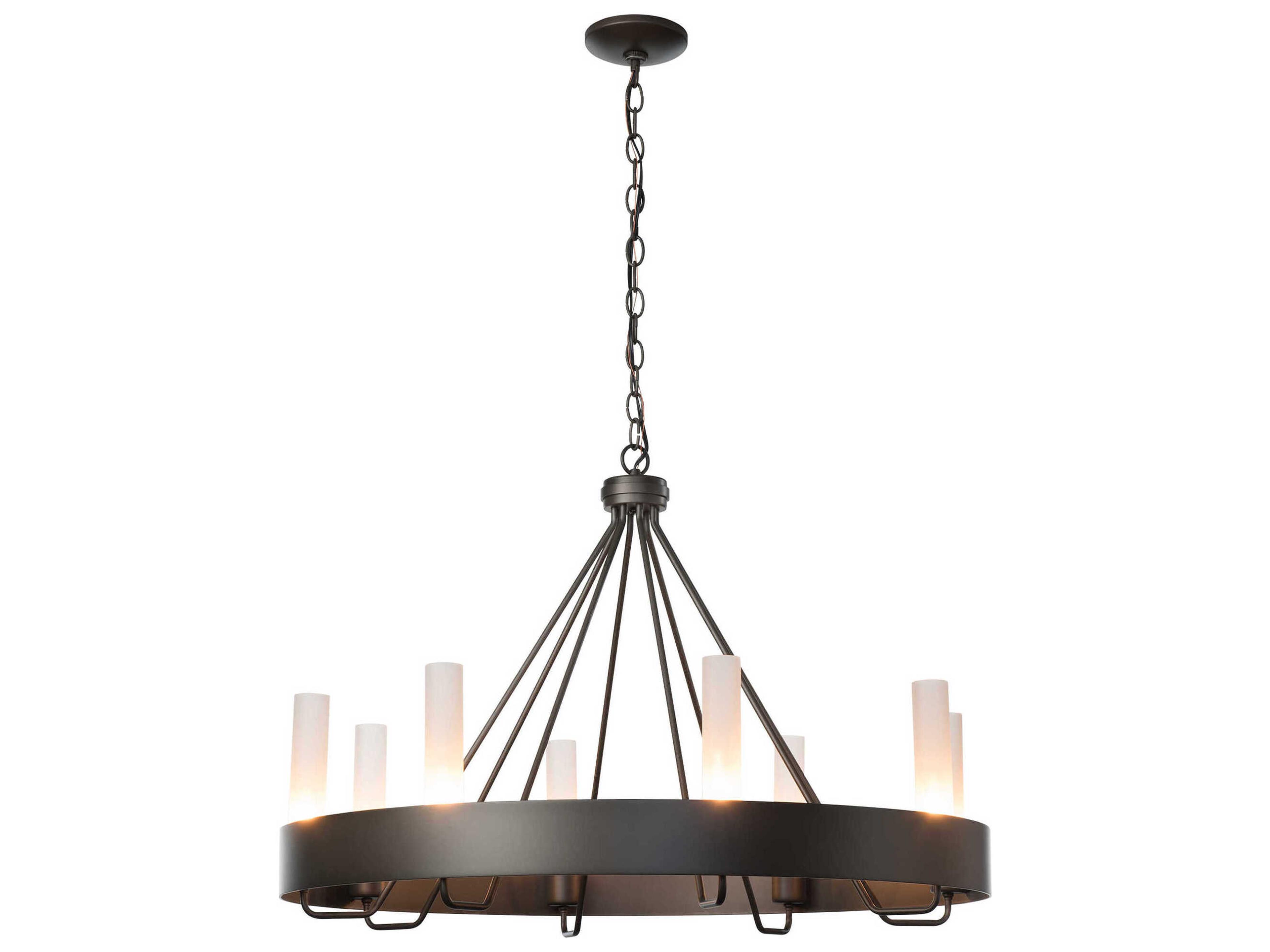 Hubbardton Forge Banded 8-Light Bronze Glass Candelabra Cylinder Round Chandelier
