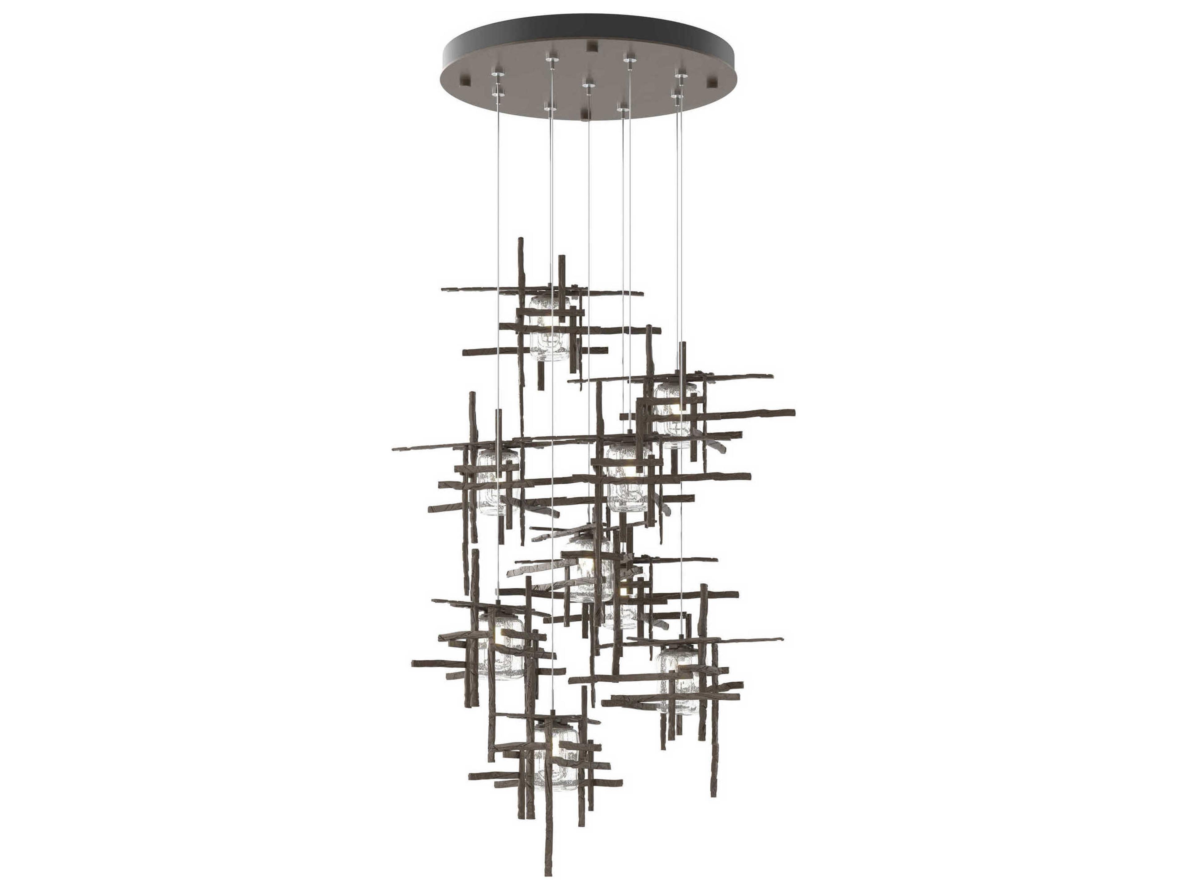 Tura 9 Light Round Pendant Modern Seeded Glass