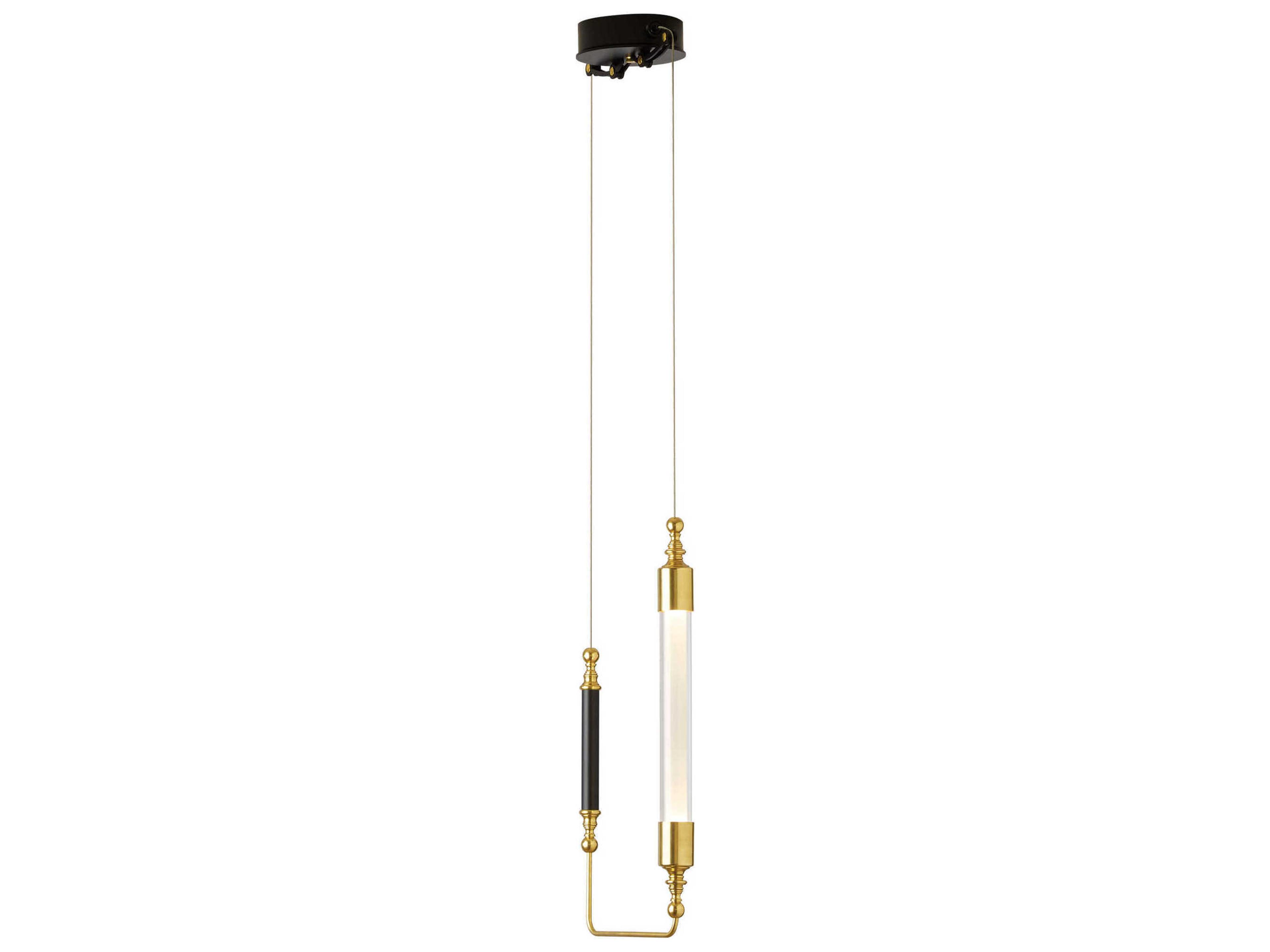 Hubbardton Forge Otto 2-Light Brass Black Glass Cylinder Mini Pendant