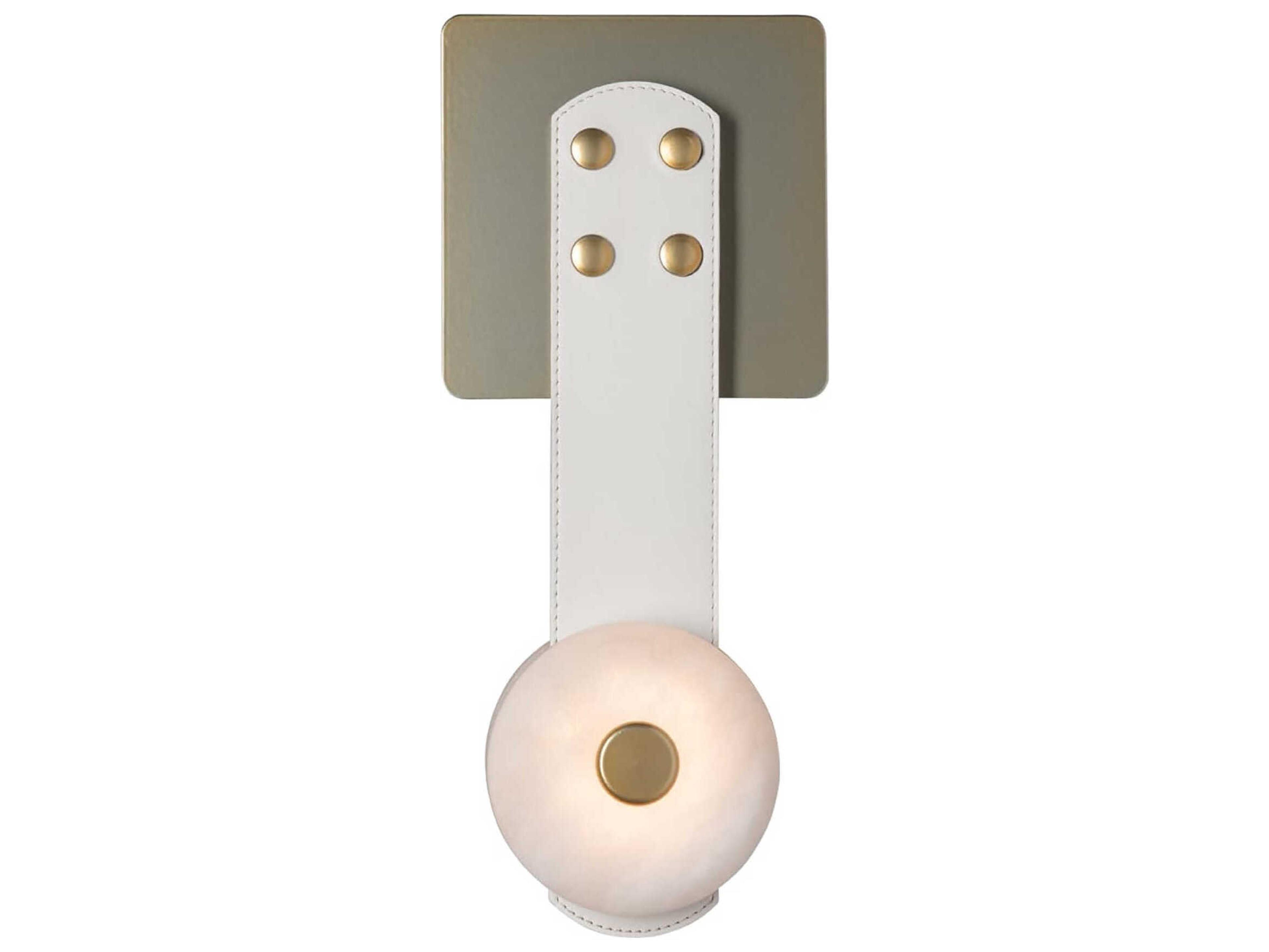 Snaps LED Wall Sconce with Alabaster and Leather