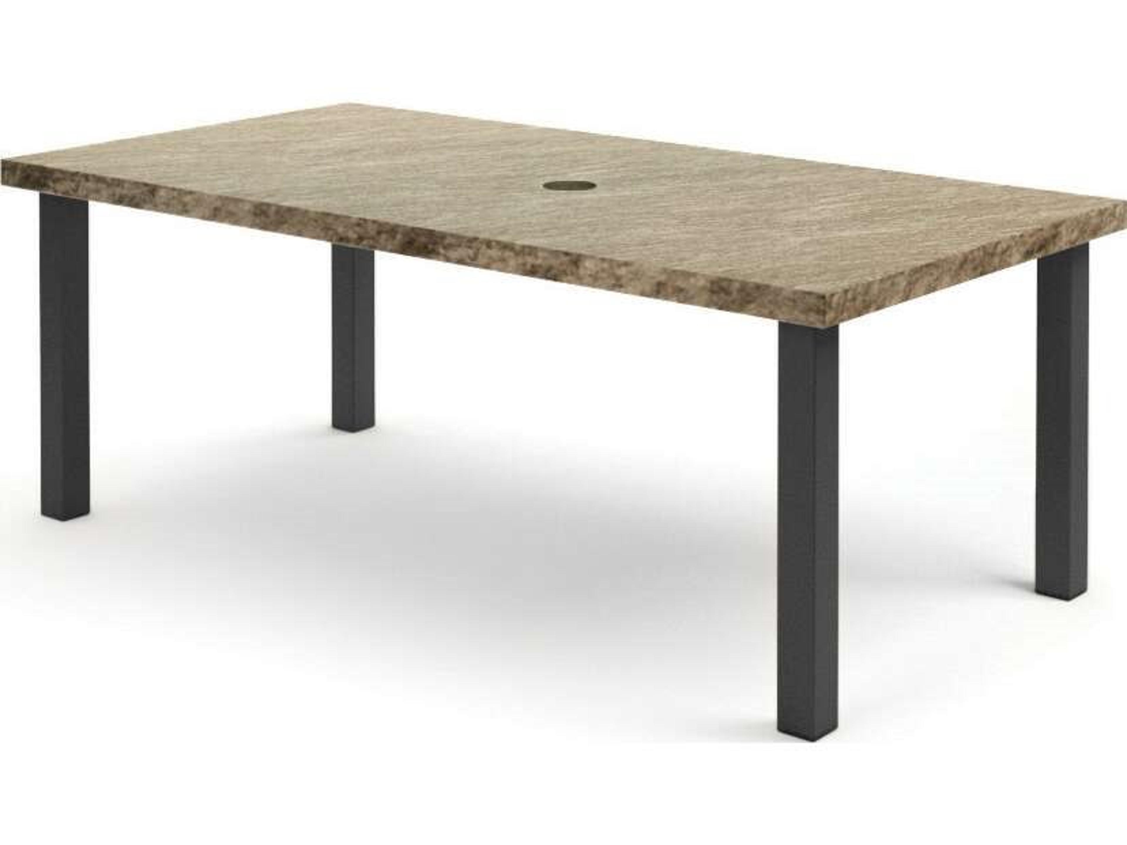 Slate Aluminum Rectangular Patio Dining Table with Umbrella Hole