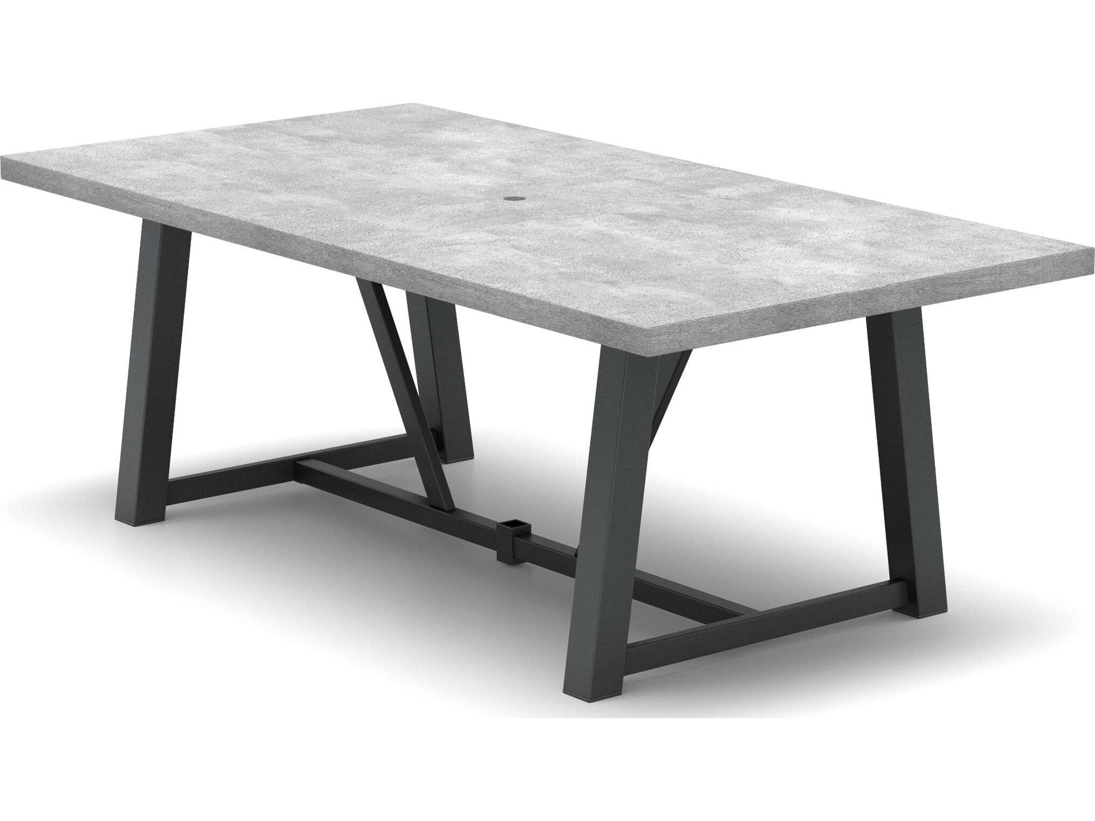 Concrete Natural 84" x 42" Rectangular Dining Table with Umbrella Hole in Trestle Base