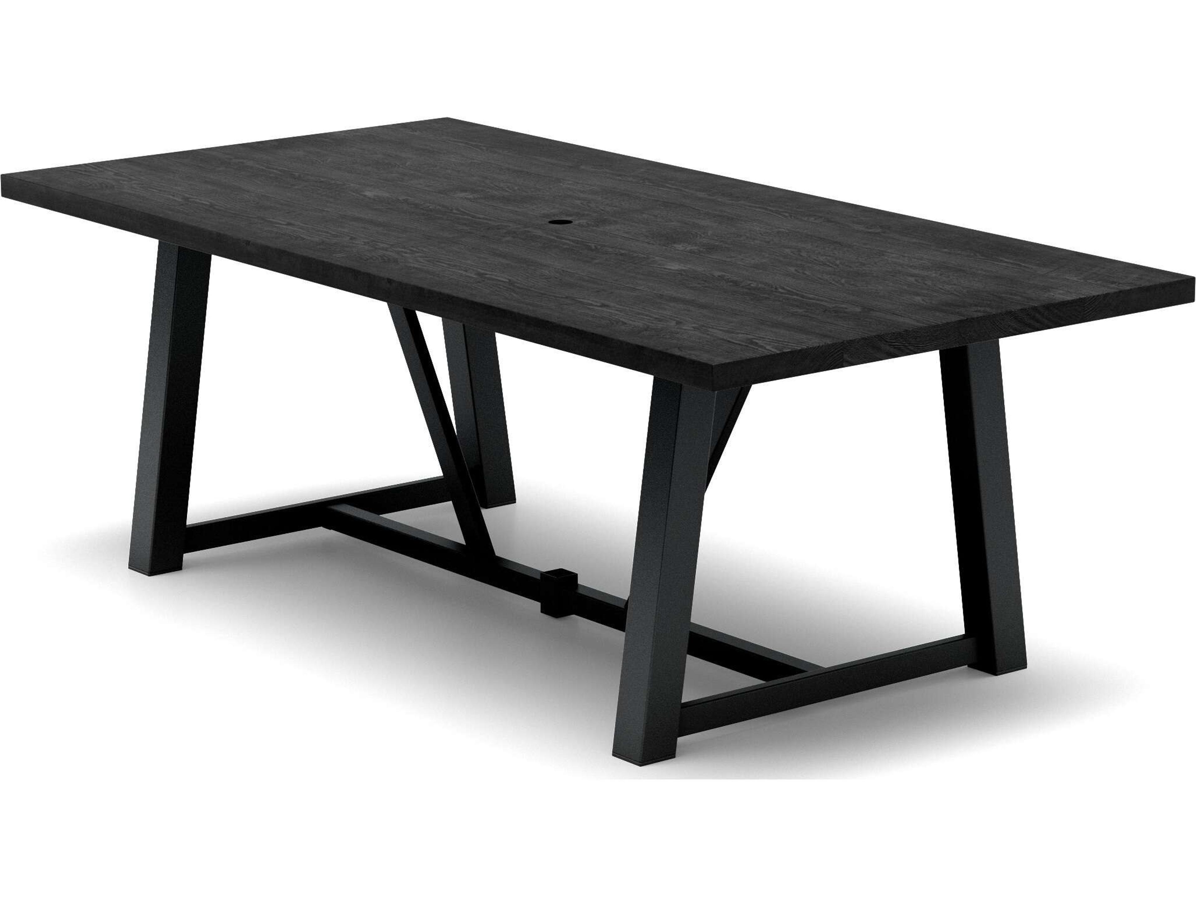 Timber Tables Natural 84" x 42" Rectangular Dining Table with Umbrella Hole in Trestle Base