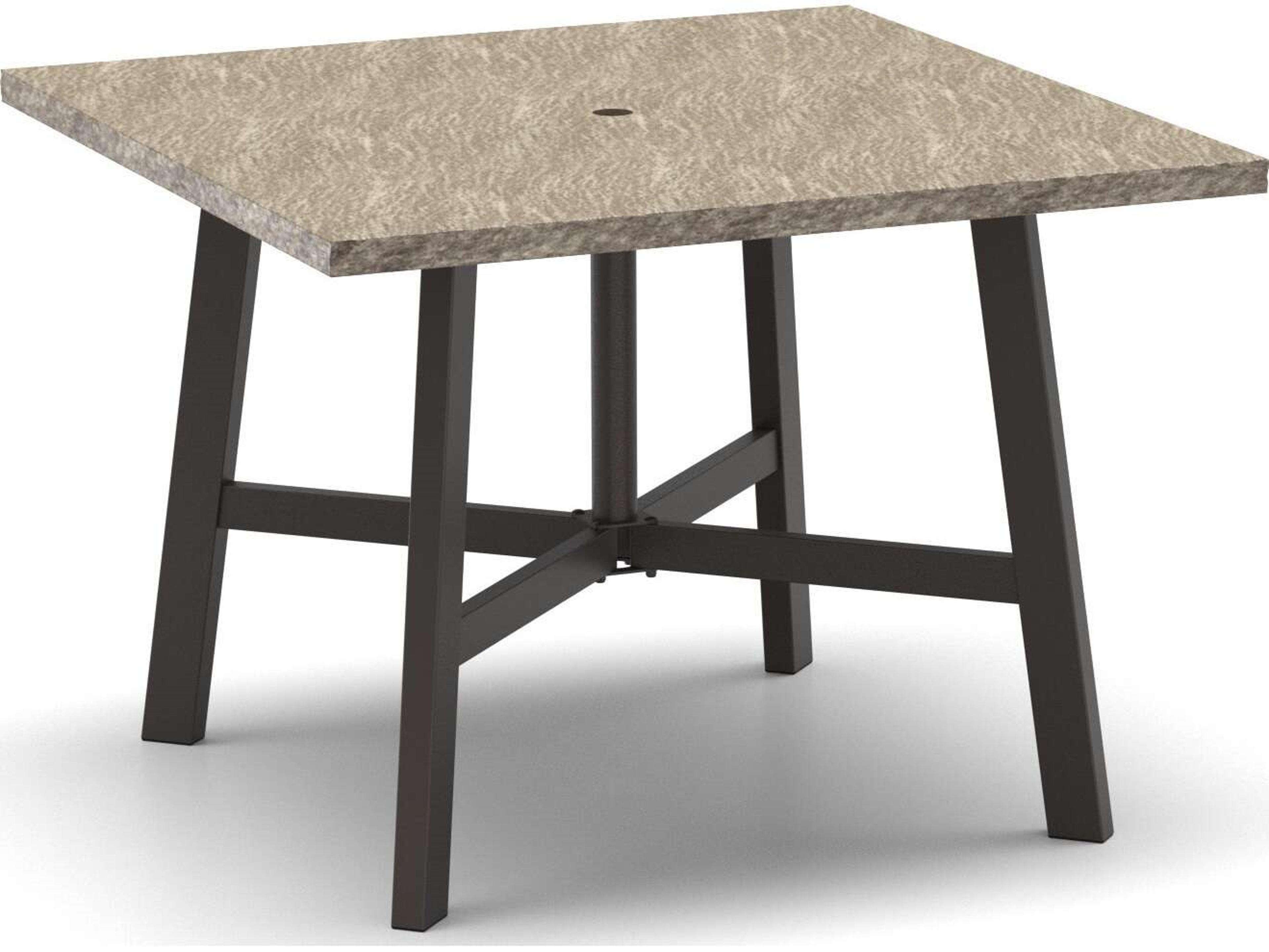 Slate Natural Series 42" Square Dining Table with Umbrella Hole in Trestle Base
