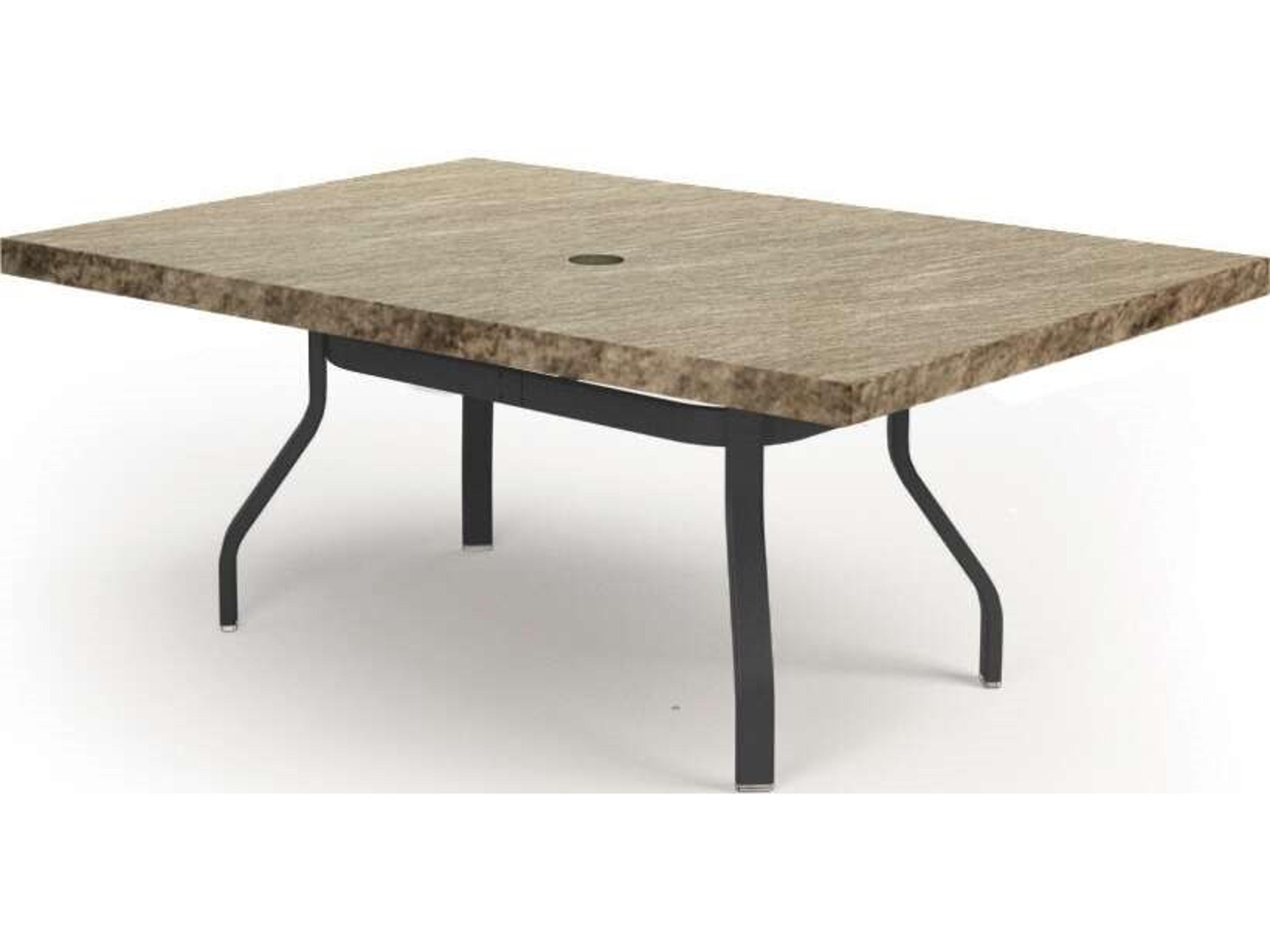 Slate Natural Series Aluminum 62"W x 42"D Rectangular Dining Table with Umbrella Hole