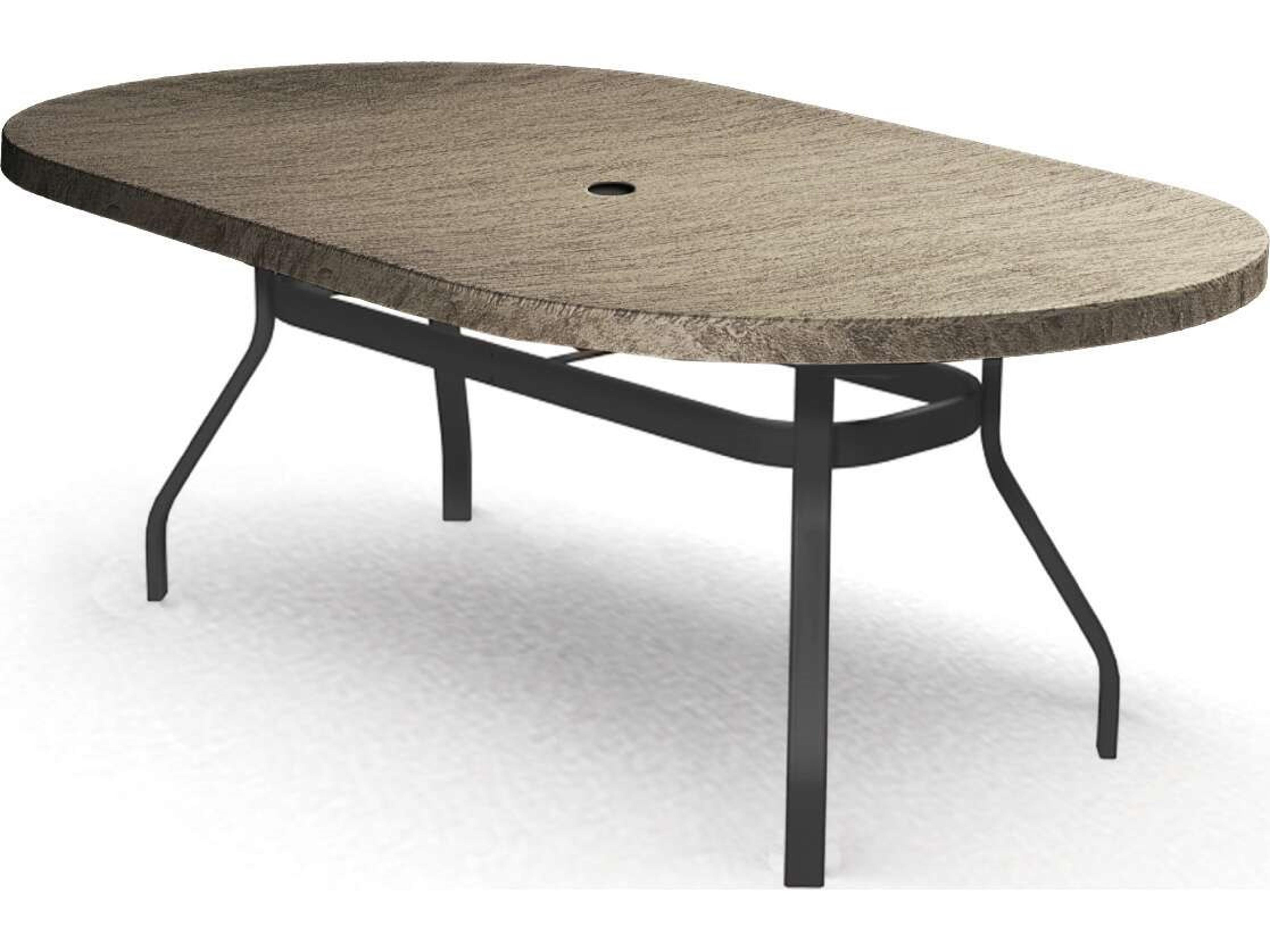 Slate Natural Series Aluminum 72"W x 42"D Oval Dining Table with Umbrella Hole