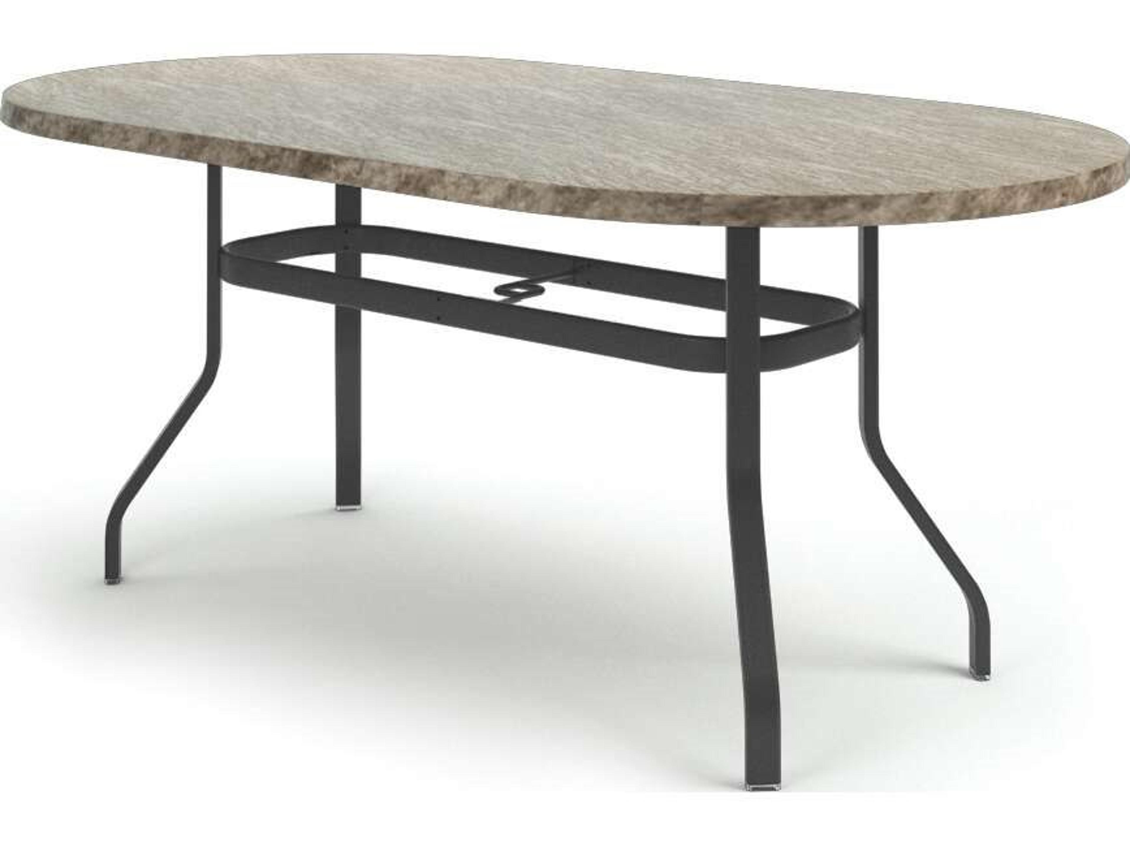 Slate Aluminum Oval Outdoor Patio Counter Table with Umbrella Hole