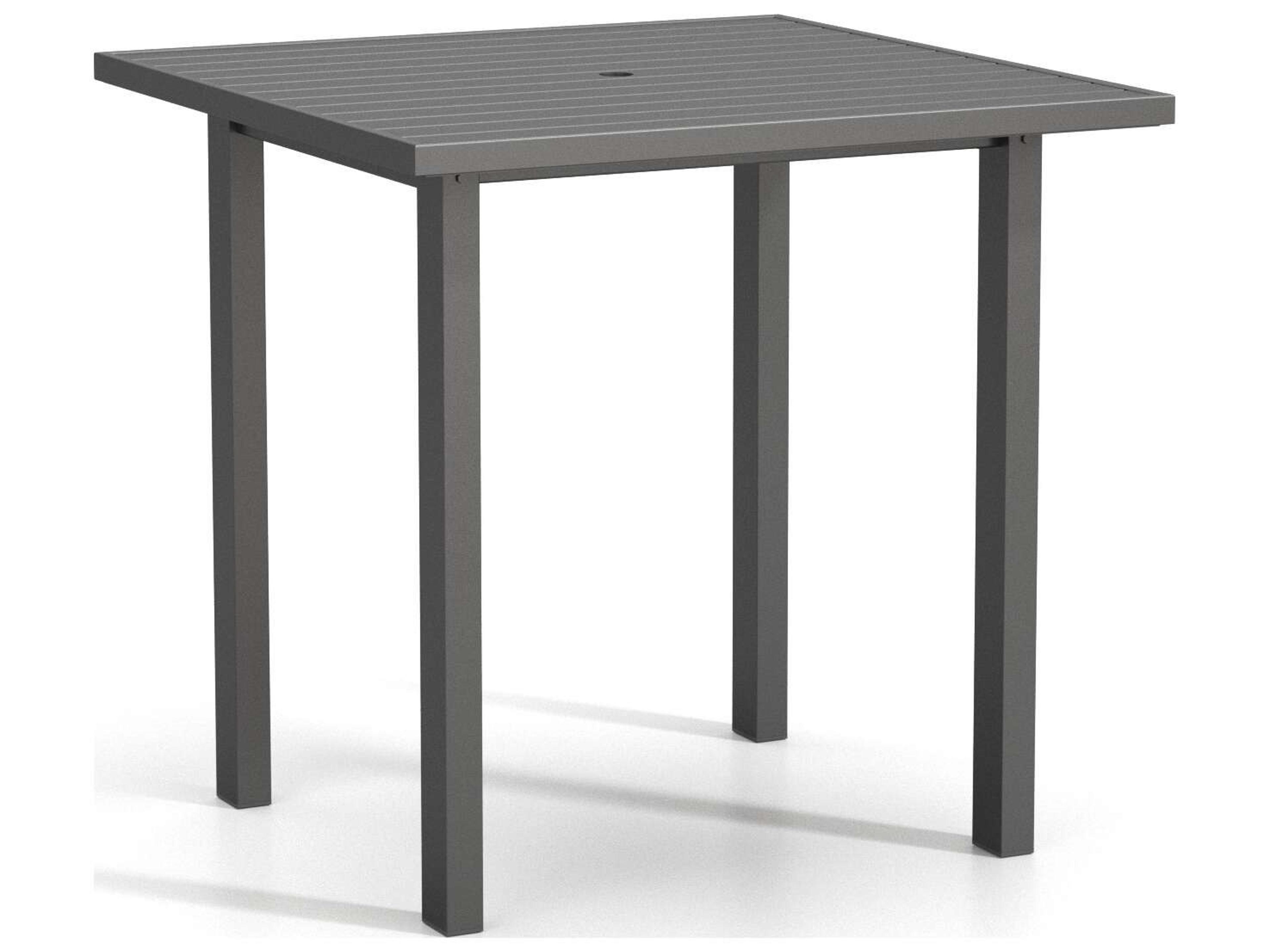 Latitude Aluminum Square Post Base Outdoor Bar Table with Umbrella Hole