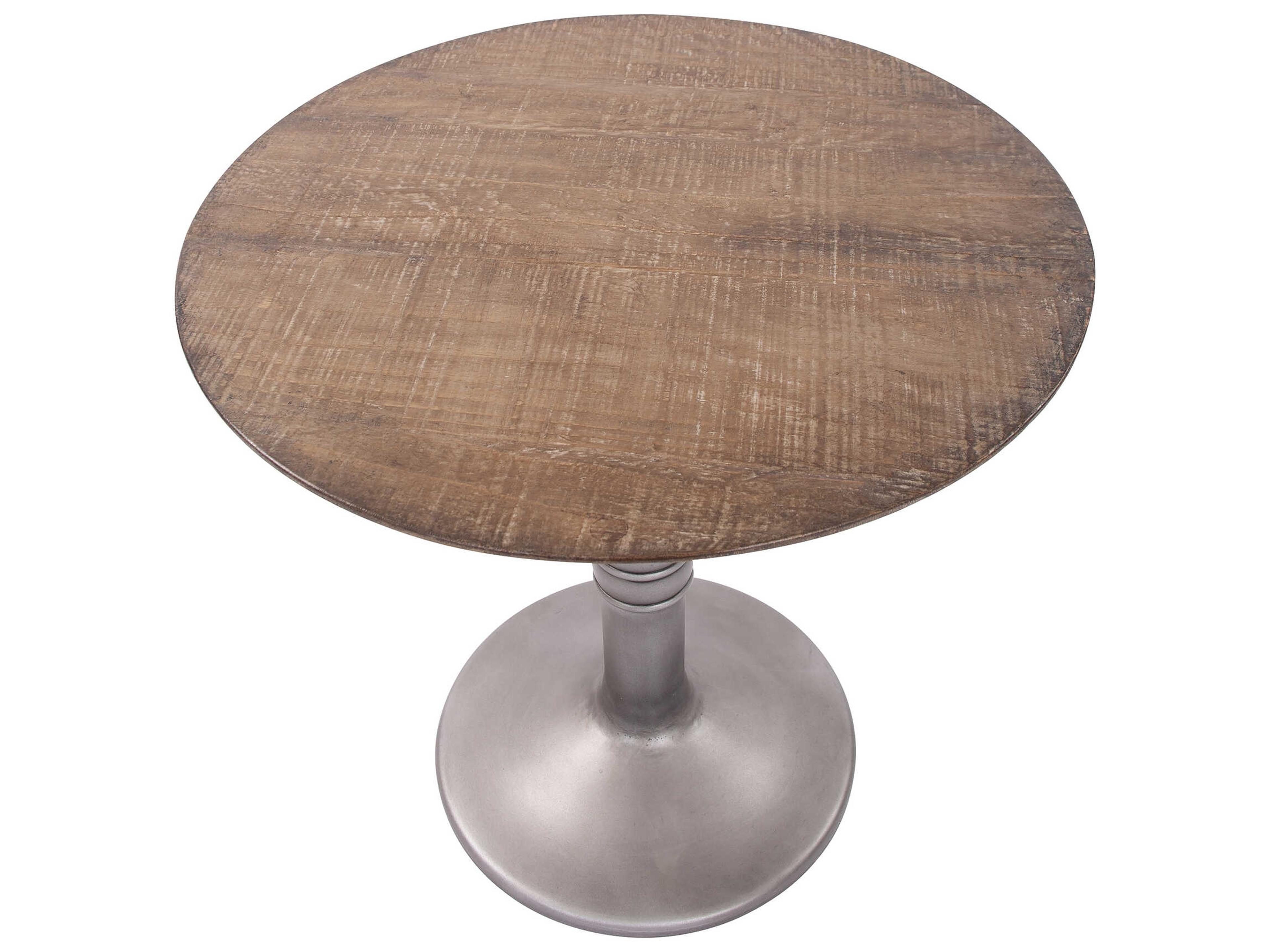 Howard Elliott Distressed Farm House Round Wood Brown Silver Dining Table