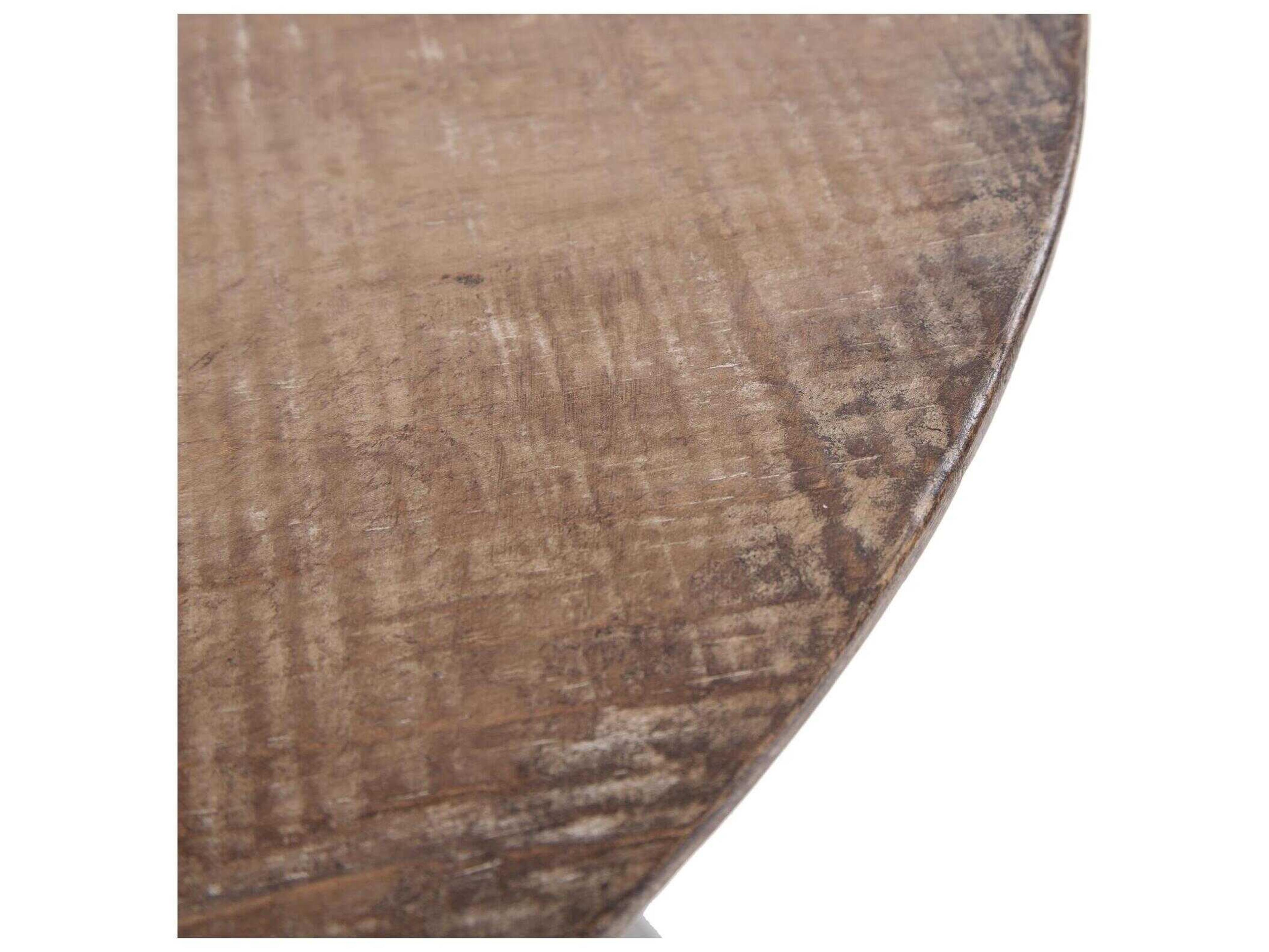 Howard Elliott Distressed Farm House Round Wood Brown Silver Dining Table