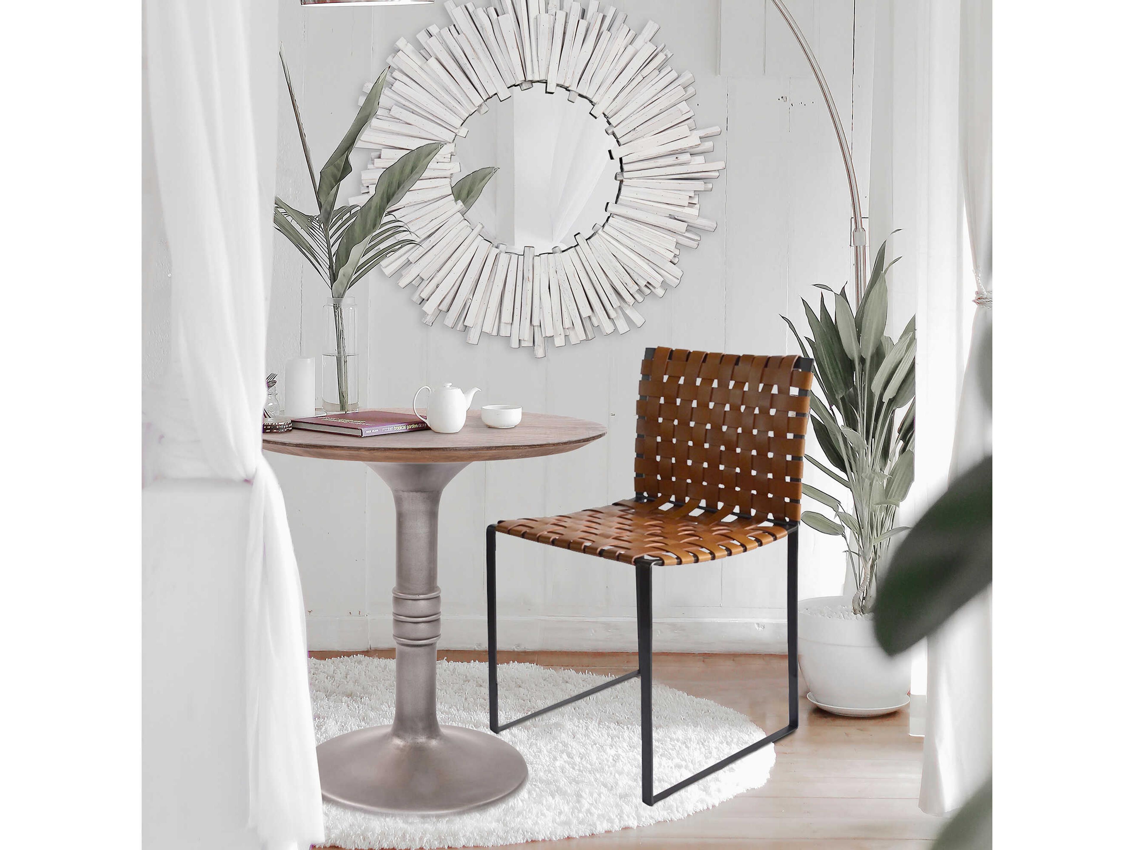 Howard Elliott Distressed Farm House Round Wood Brown Silver Dining Table