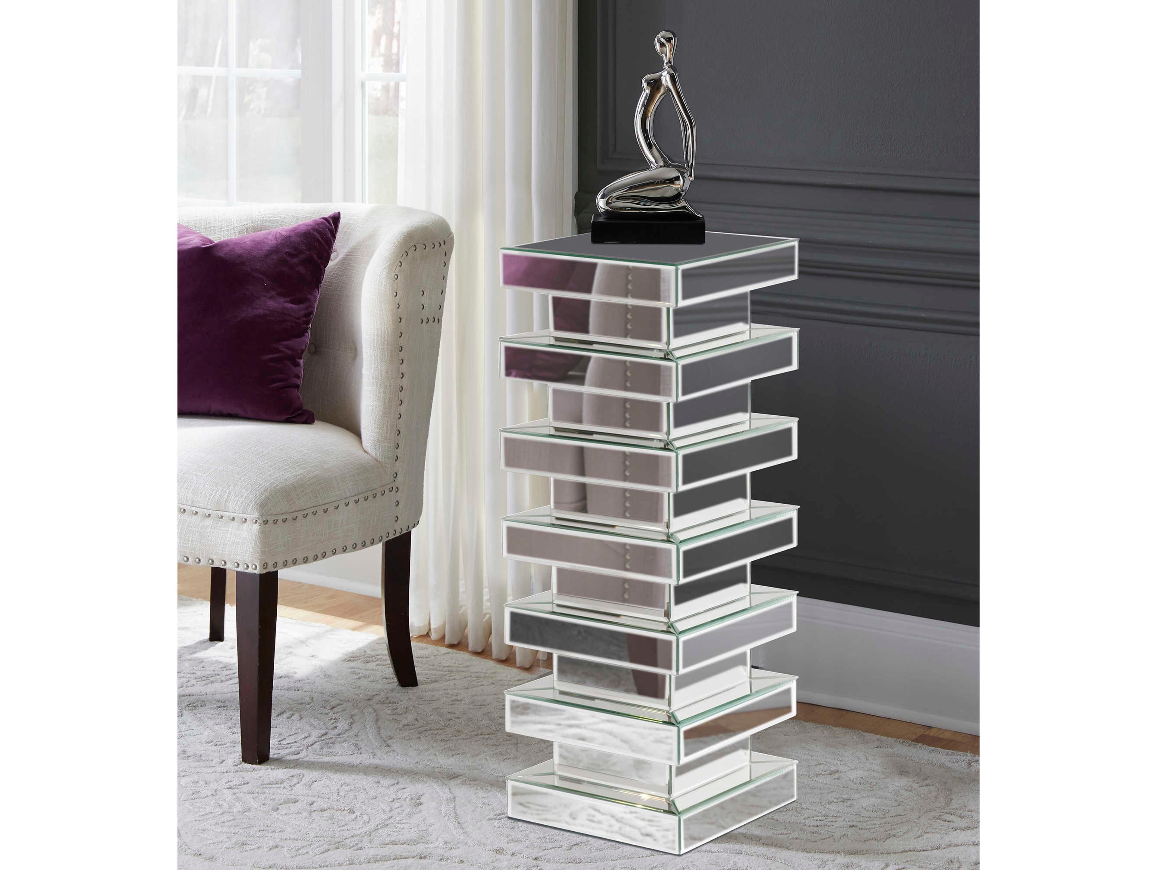 Howard Elliott Stepped Square Mirror End Table