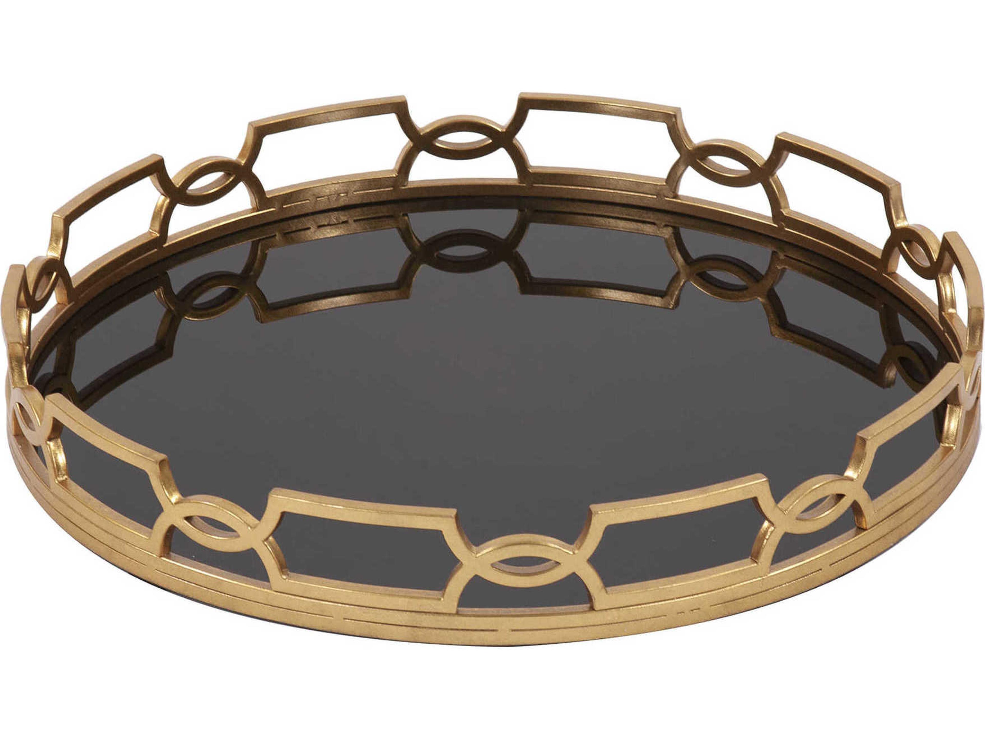 Howard Elliott Kyron Bright Gold / Black Glass Serving Tray