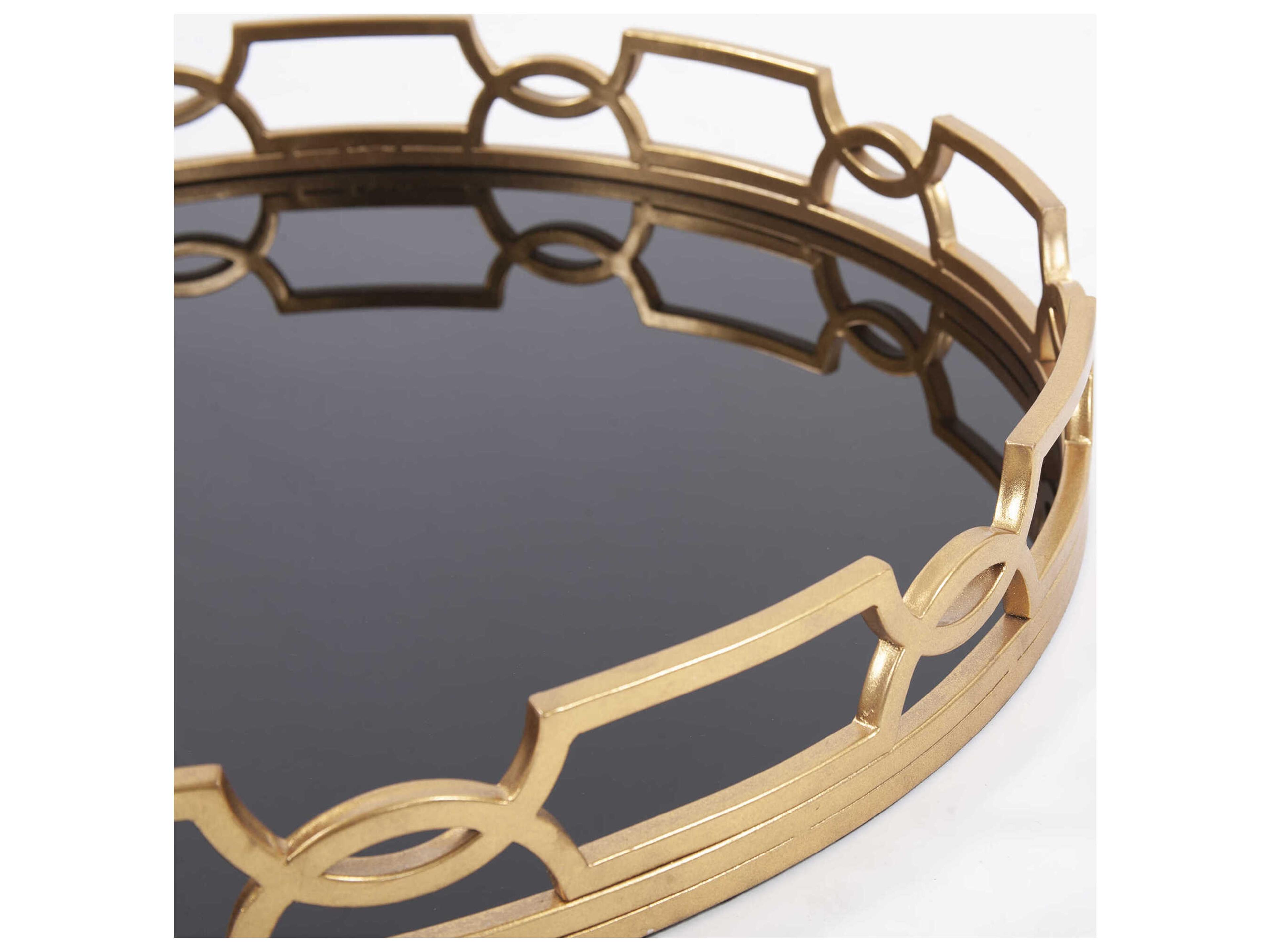 Howard Elliott Kyron Bright Gold / Black Glass Serving Tray