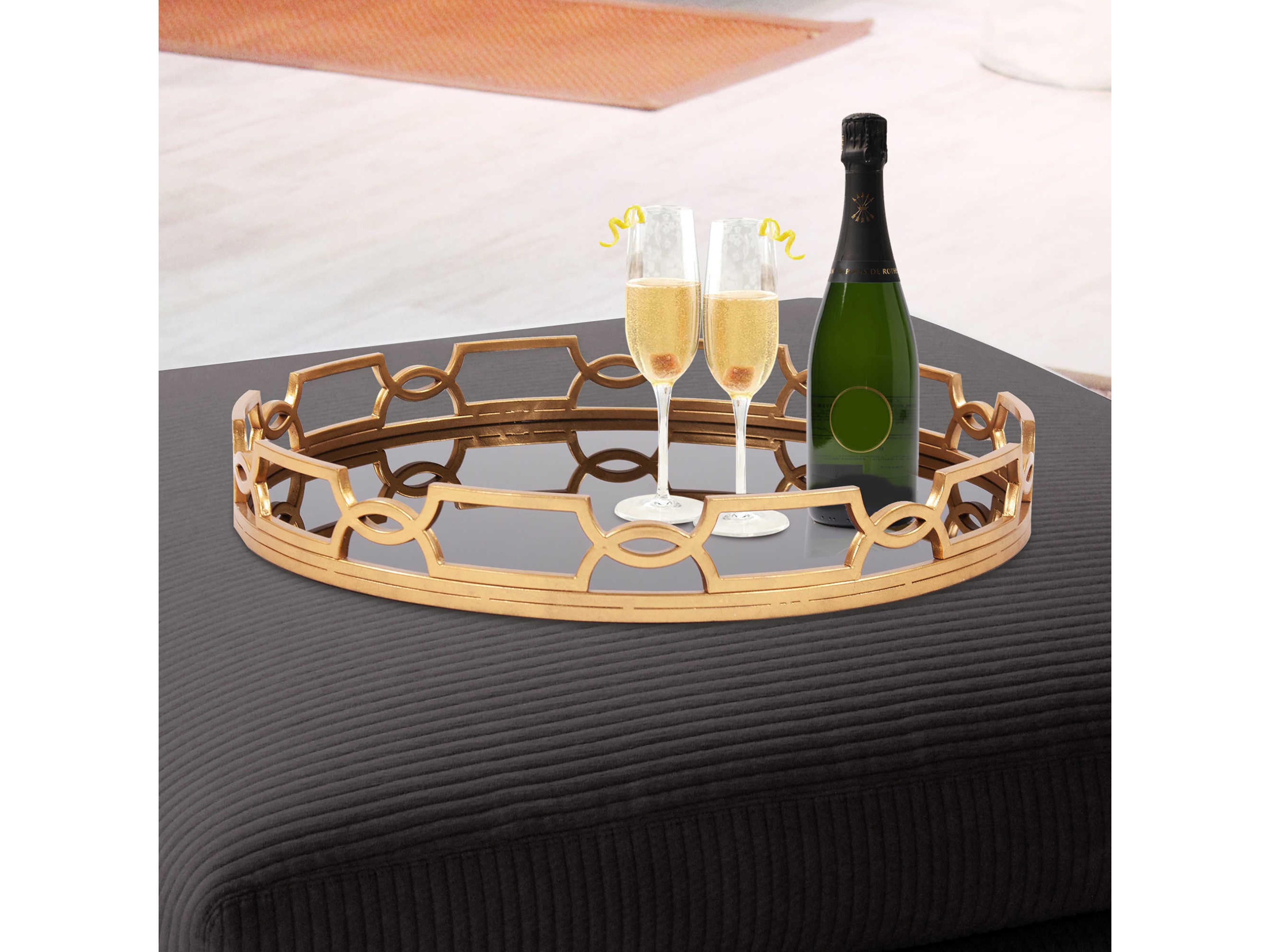 Howard Elliott Kyron Bright Gold / Black Glass Serving Tray