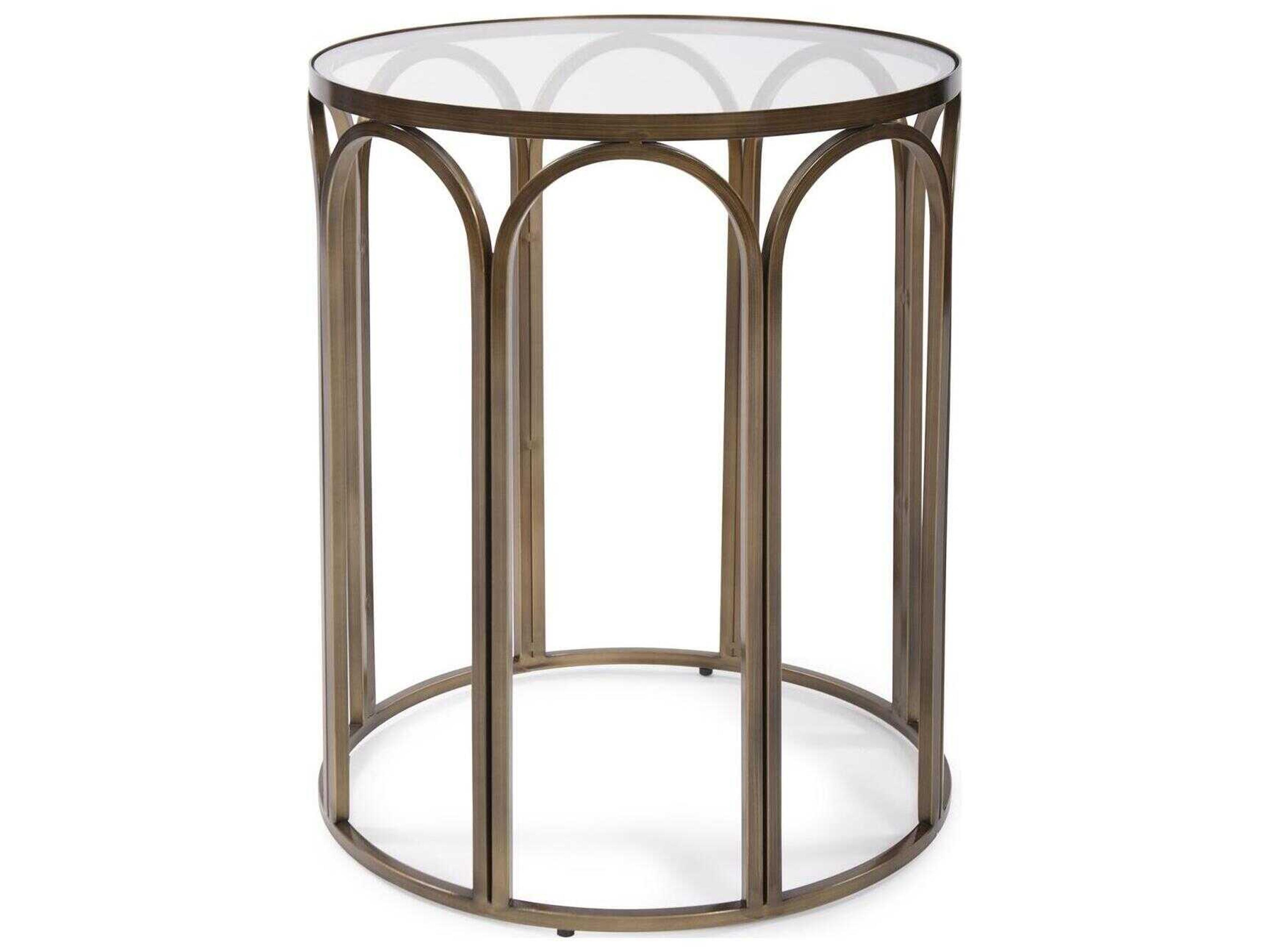 Howard Elliott Palladio Round Glass Brass End Table