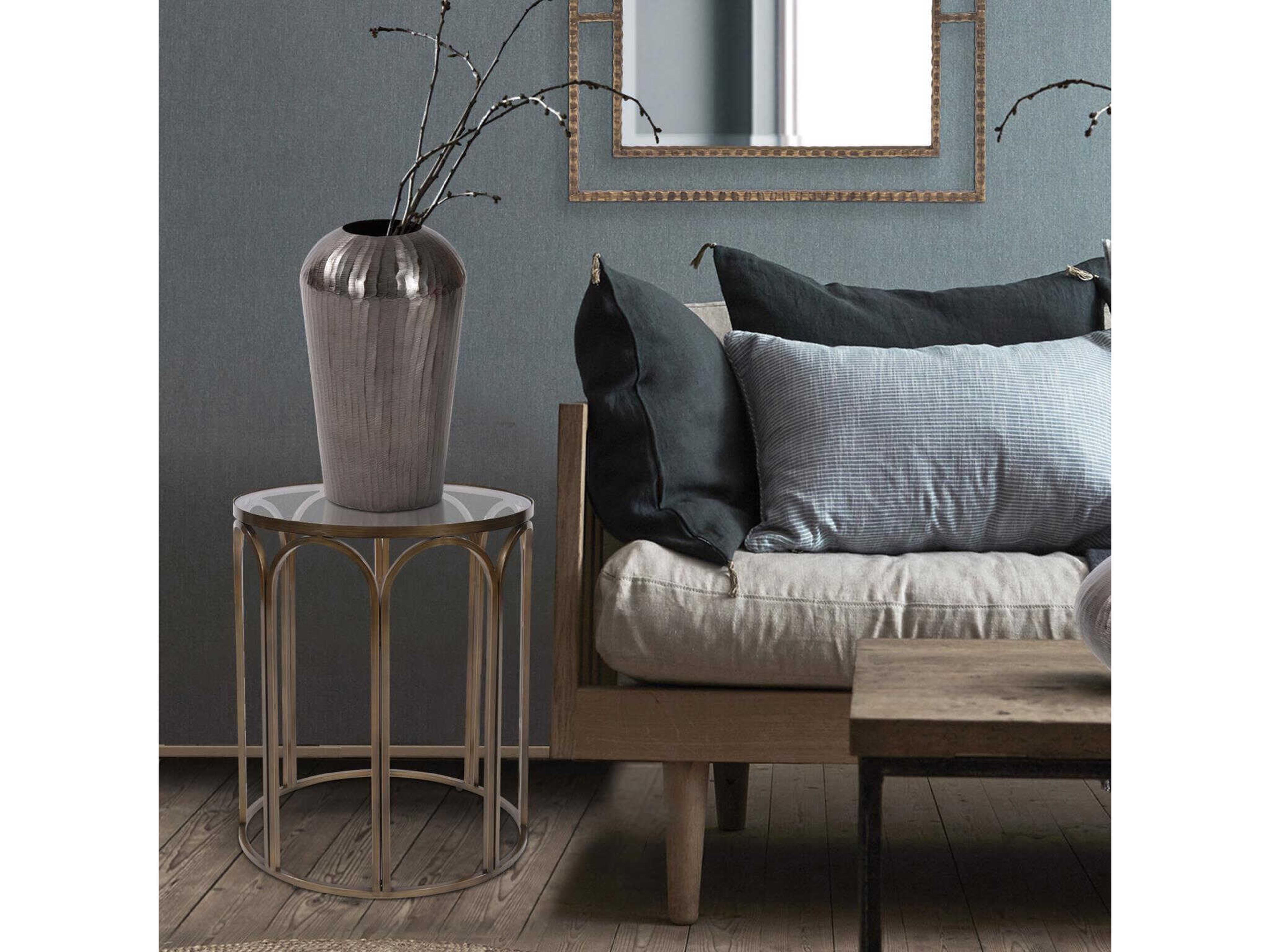 Howard Elliott Palladio Round Glass Brass End Table