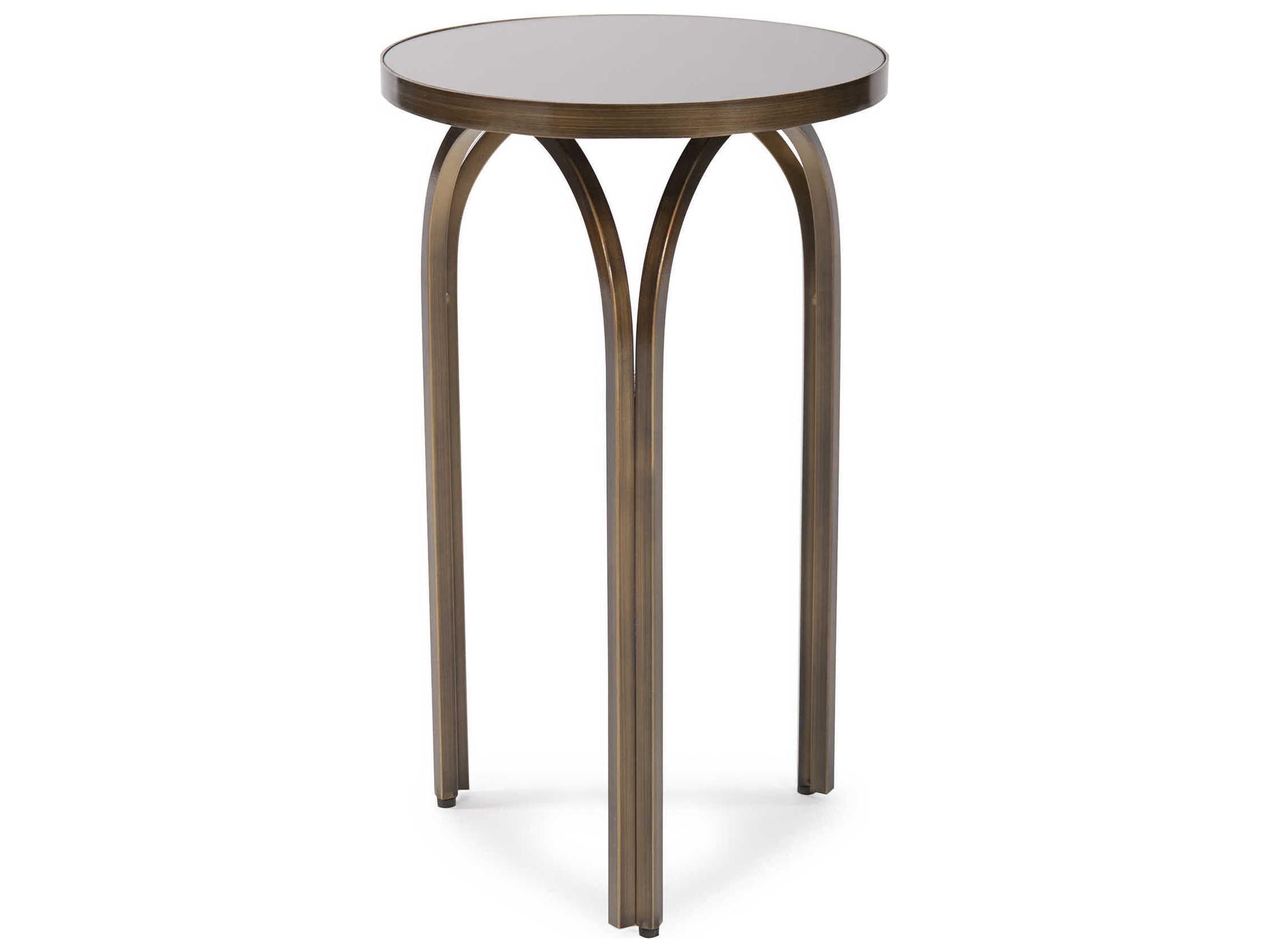 Palladio Round Glass Brushed Brass Tea Tint Mirror End Table