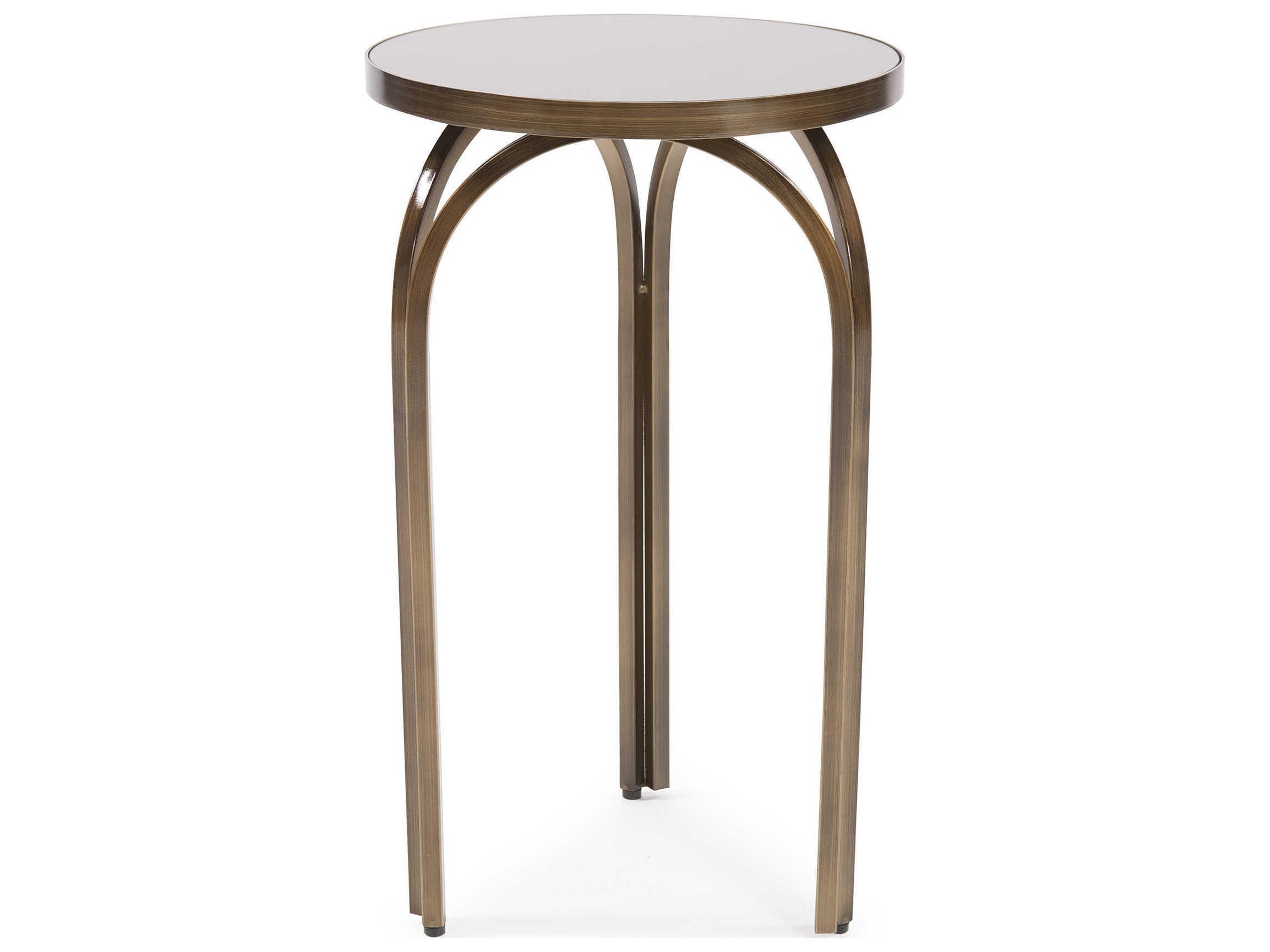 Howard Elliott Palladio Round Glass Brushed Brass Tea Tint Mirror End Table