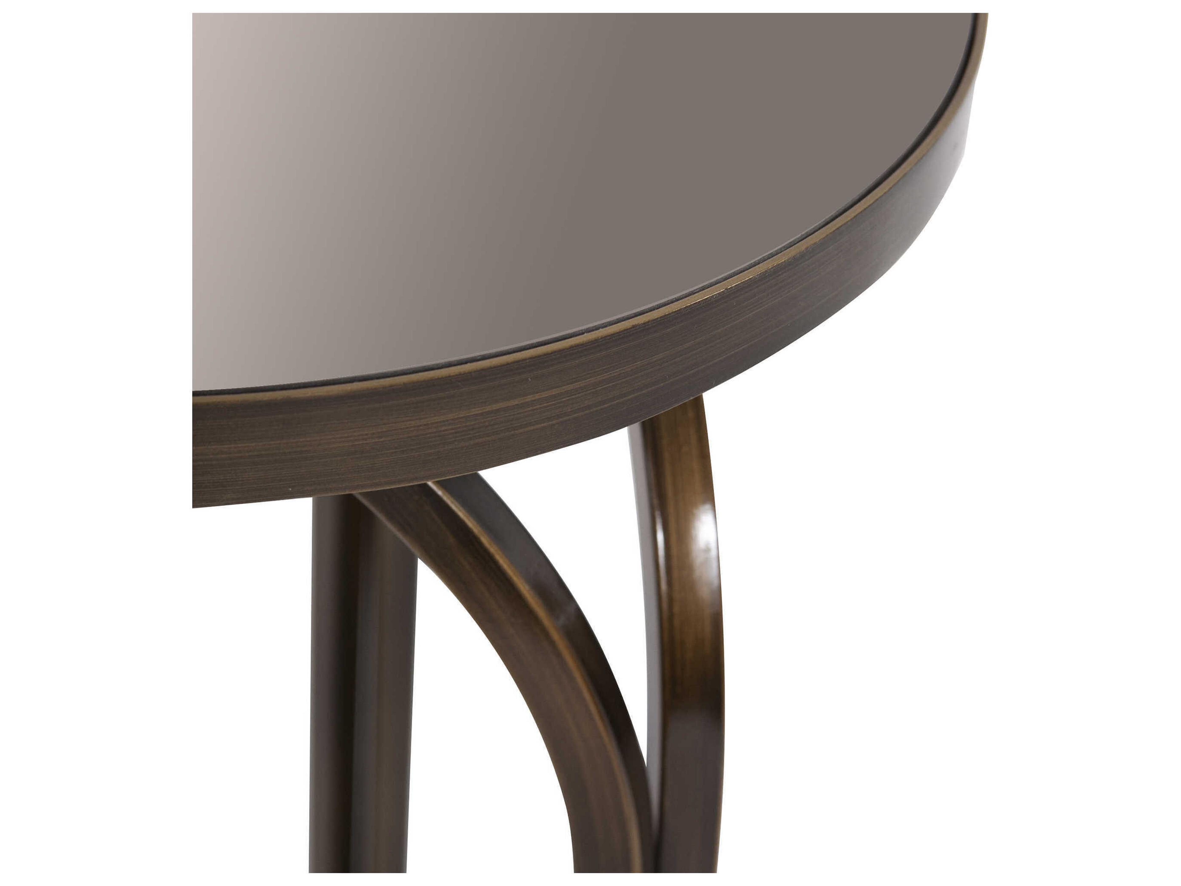 Howard Elliott Palladio Round Glass Brushed Brass Tea Tint Mirror End Table