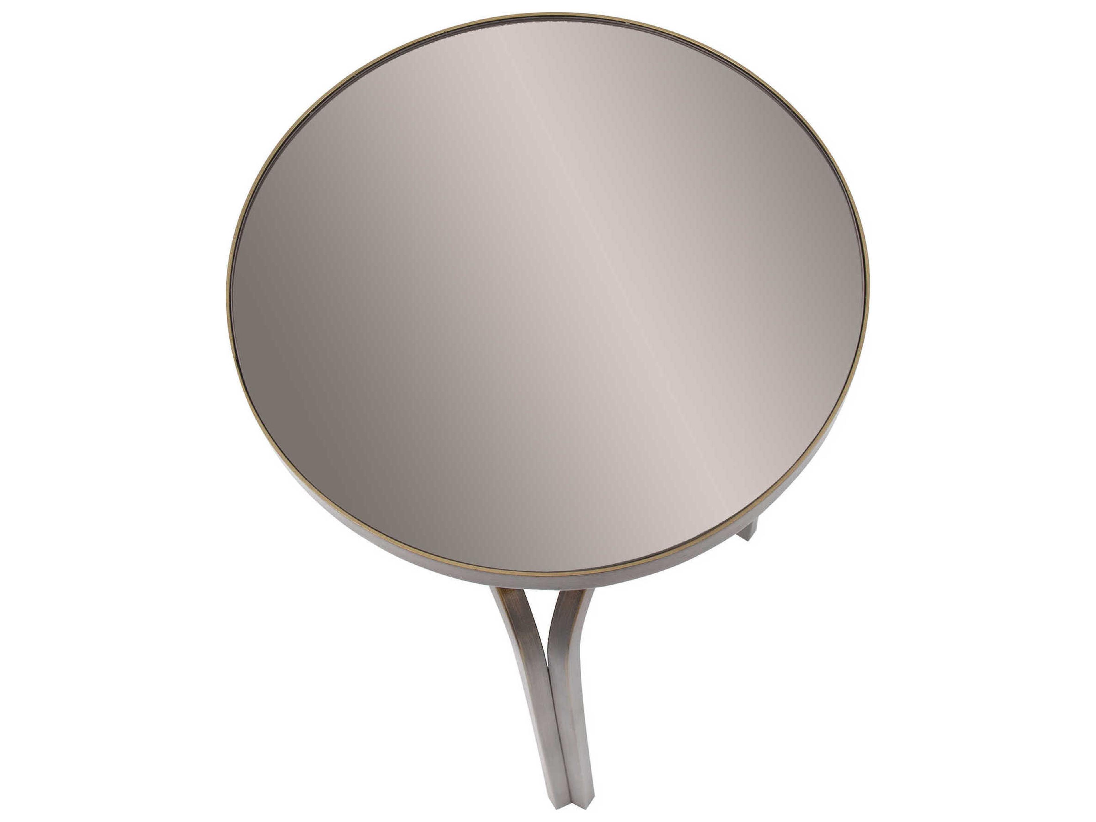 Howard Elliott Palladio Round Glass Brushed Brass Tea Tint Mirror End Table
