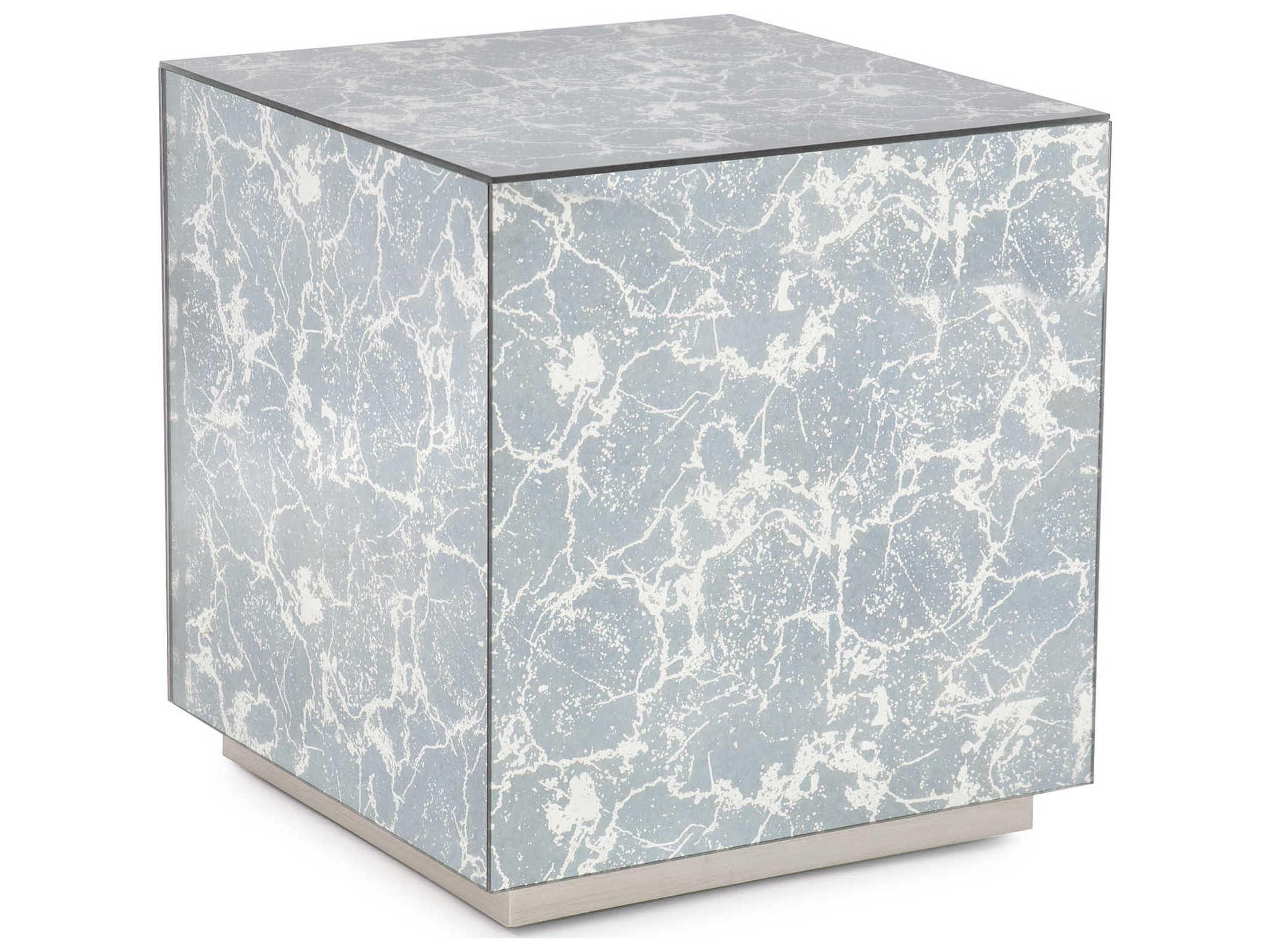 Howard Elliott Square Antiqued Marbled Glass Antique Silver Trim End Table