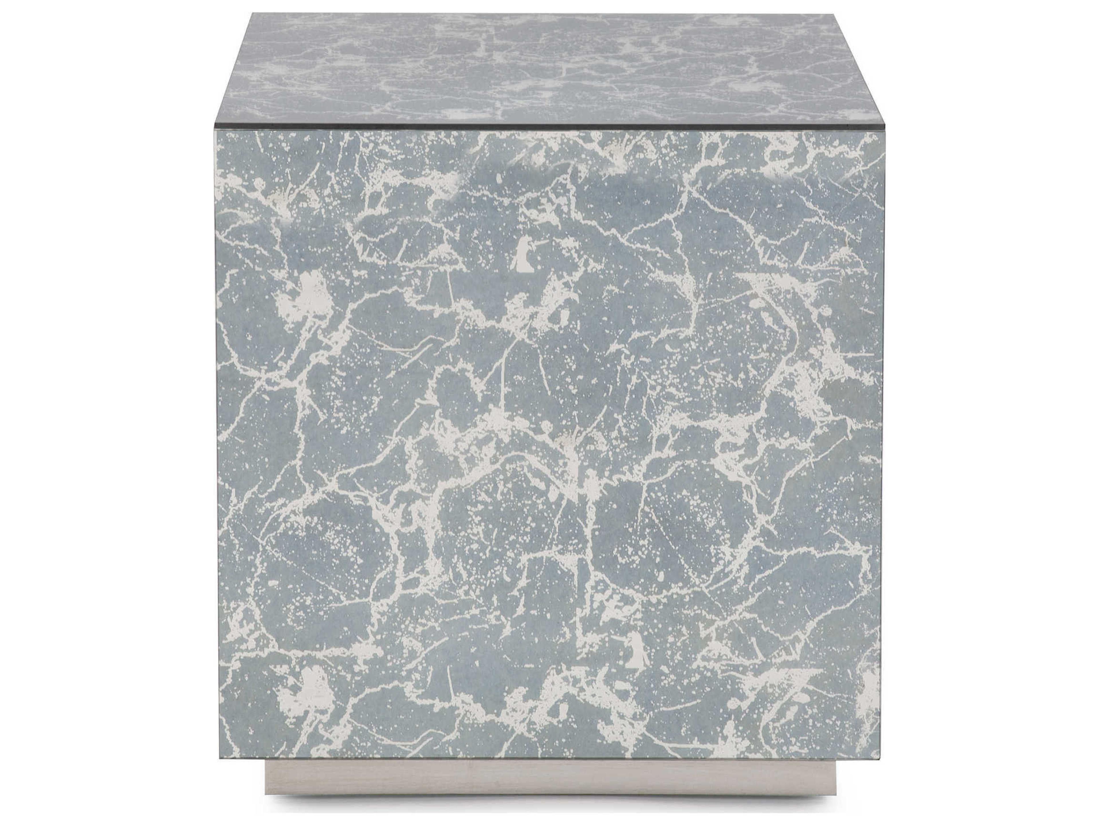 Howard Elliott Square Antiqued Marbled Glass Antique Silver Trim End Table