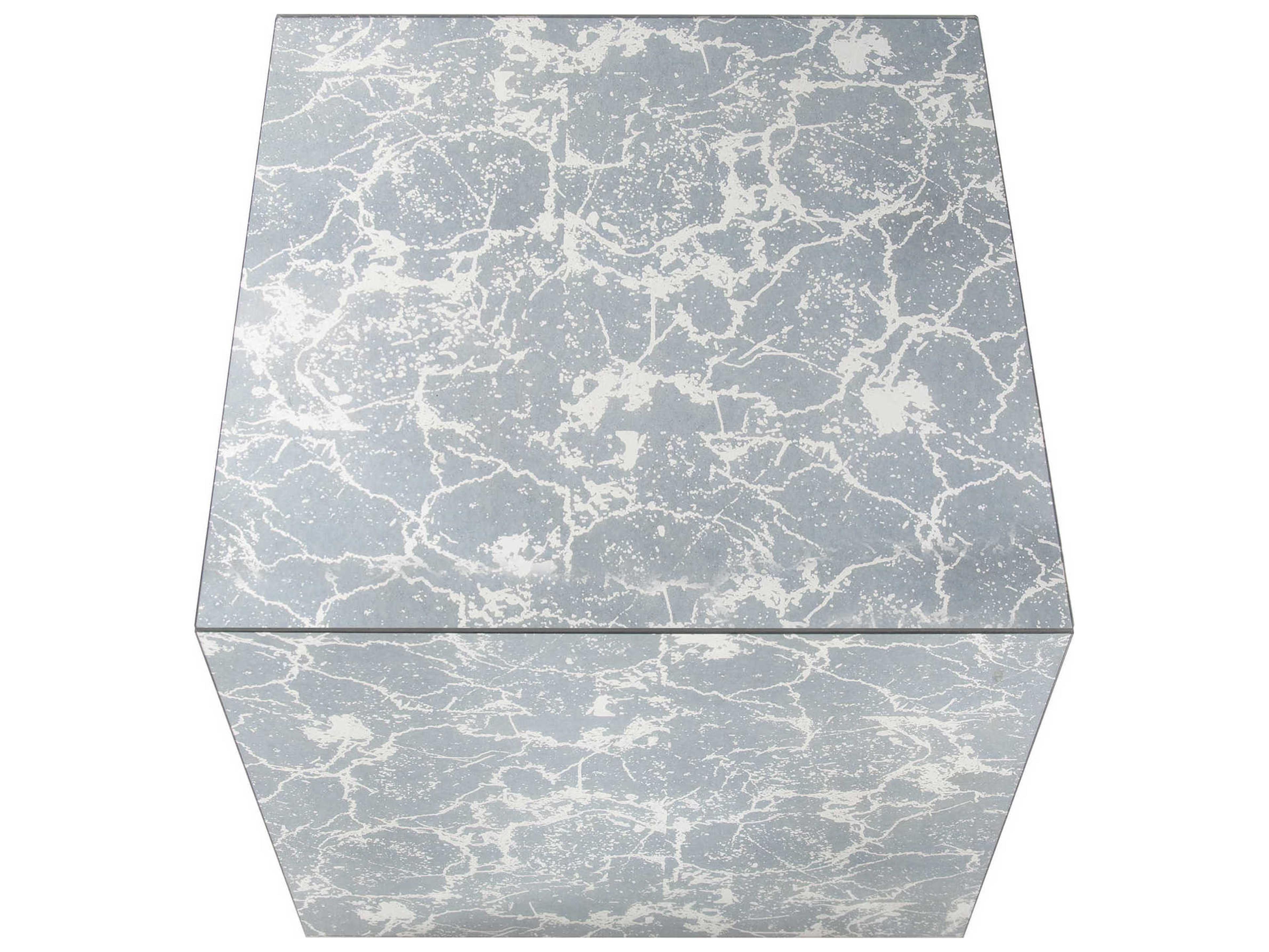 Howard Elliott Square Antiqued Marbled Glass Antique Silver Trim End Table