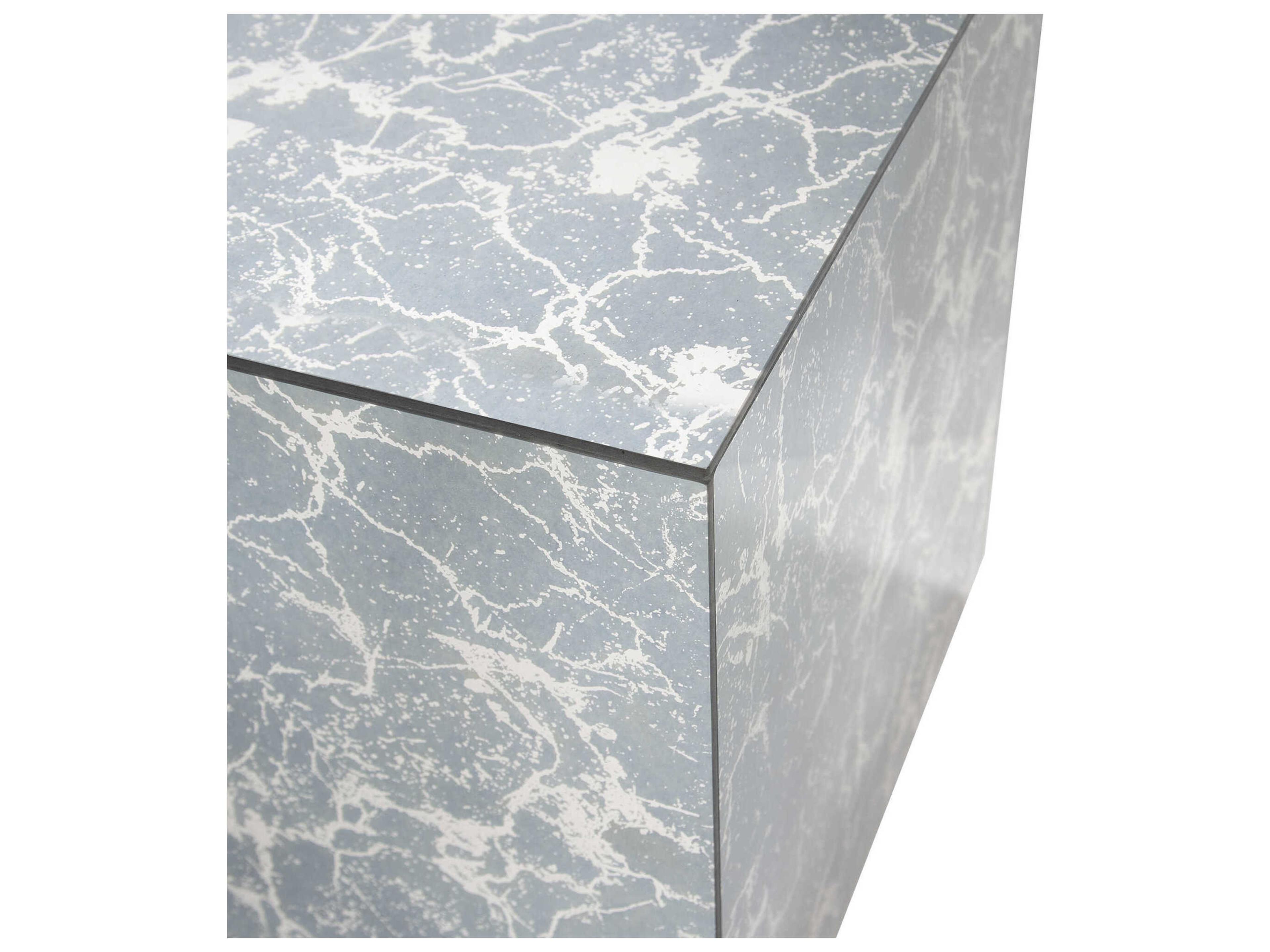 Howard Elliott Square Antiqued Marbled Glass Antique Silver Trim End Table