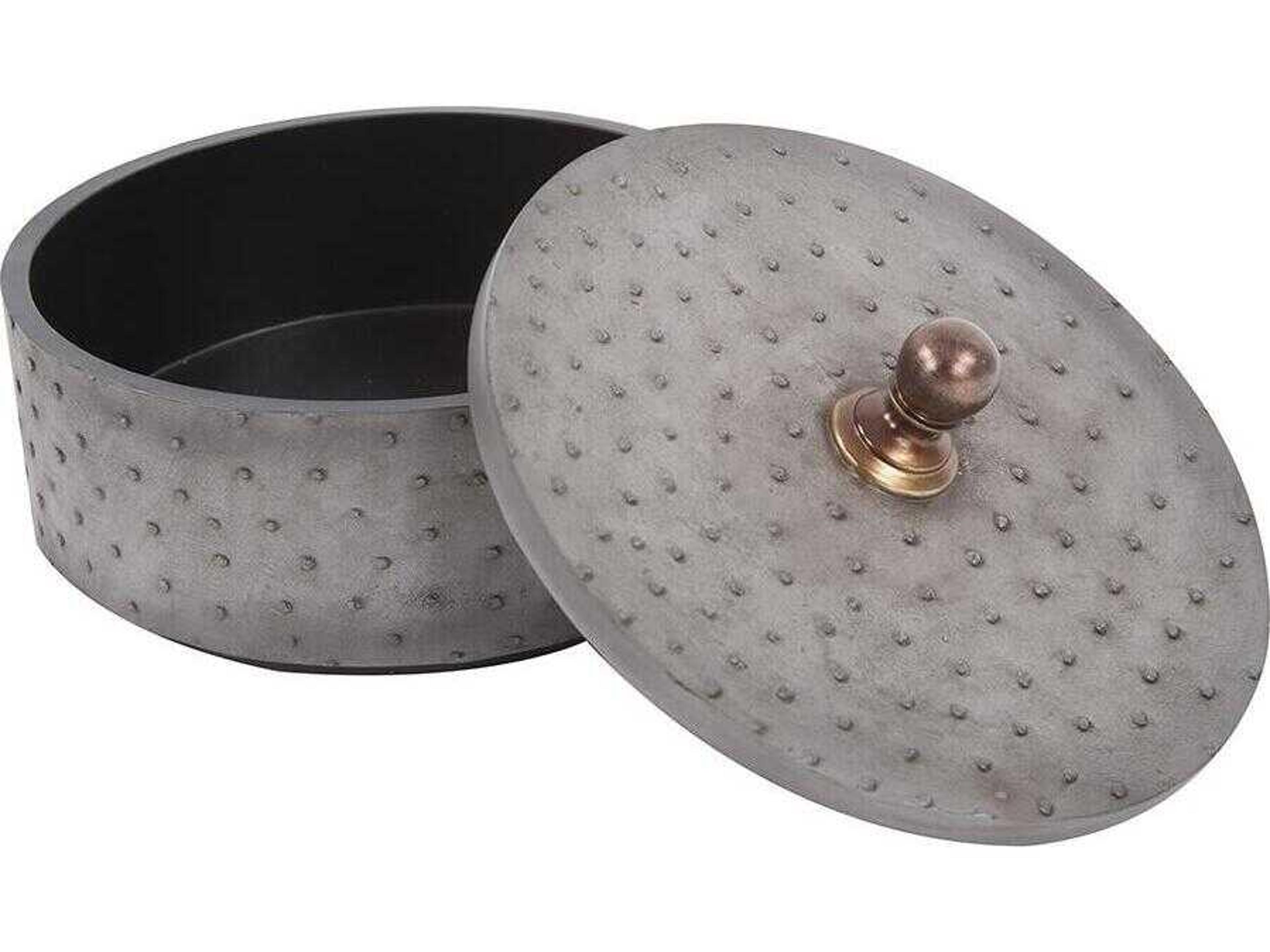 Howard Elliott Round Faux Ostrich Skin Decorative Box